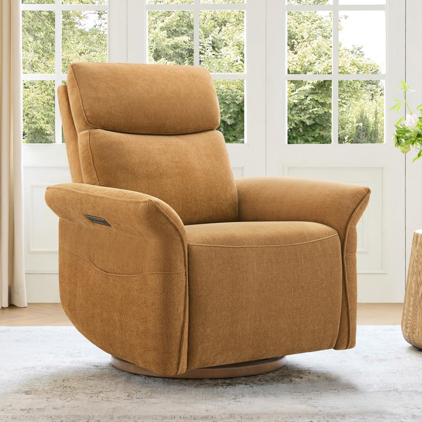 CHITA Power Recliner Chair, Electric Triple-Motor Swivel Glider Nursery Rocking Chair with Adjustable Power Headrest and Lumbar Support, GREENGARD Gold Certified, Solid Wood Base, Linen