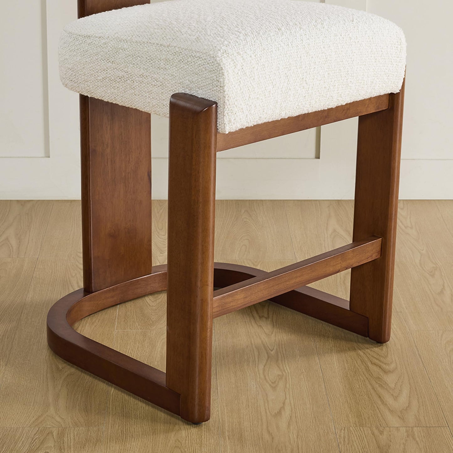 CHITA Modern Bar Stools Set of 2, 27" Counter Height Bar Stools, Upholstered Barstools with Backs and Wood Legs for Kitchen Island Dining Room, Oatmeal Fabric with Walnut Frame