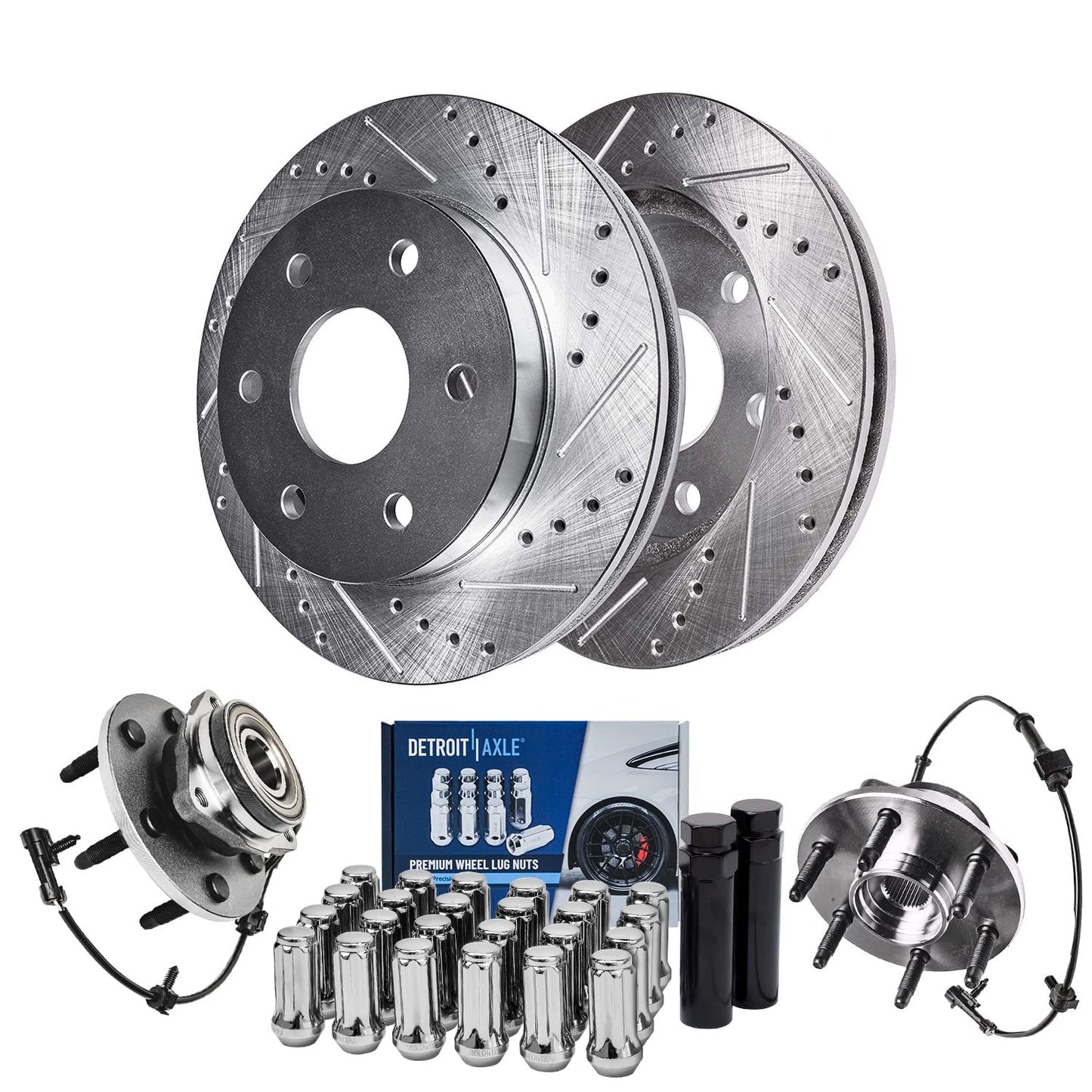 Detroit Axle - Brake Kit for 12-17 Toyota Camry 13-18 Avalon Lexus ES350 ES300h Drilled & Slotted Disc Brake Rotors 2014 2015 2016 2017 Ceramic Brakes Pads Front & Rear Replacement