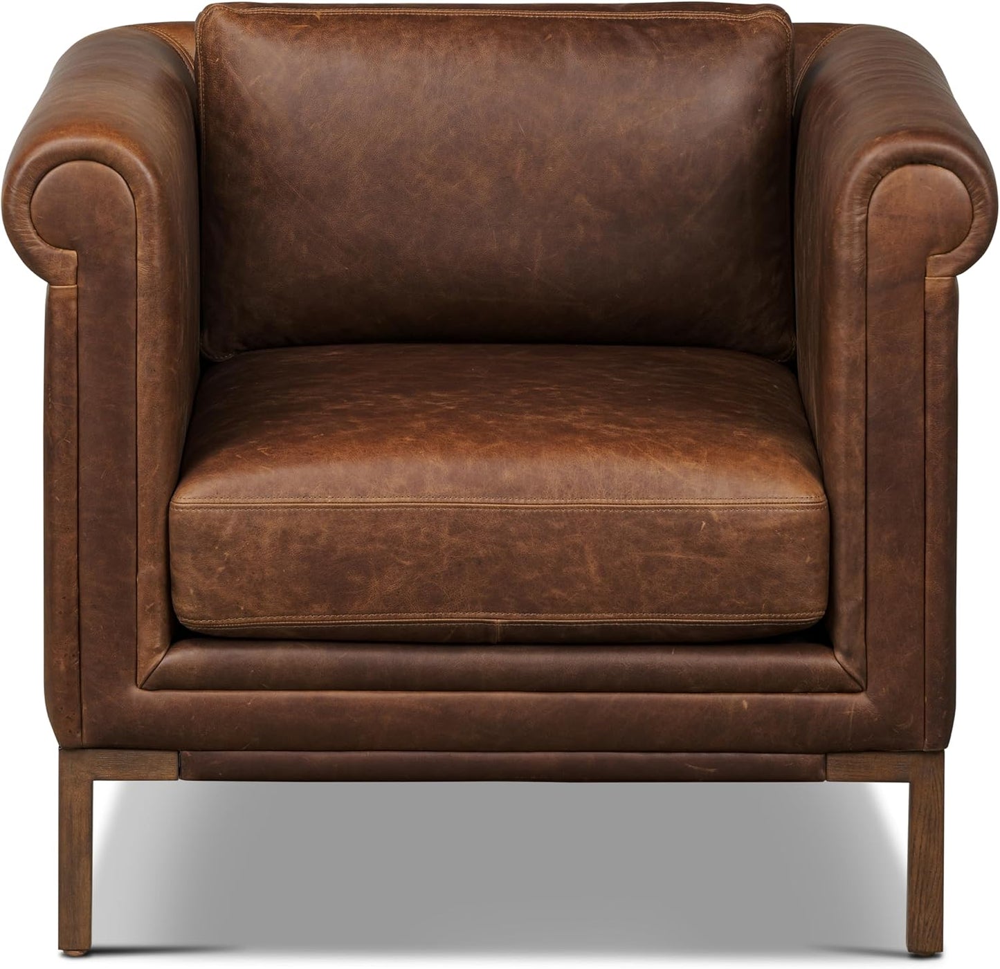 Poly & Bark Bruges Leather Lounge Chair – Chocolate Brown Full-Grain Leather Upholstery – Modern Upholstered Accent Chair for Living Room or Bedroom – Indoor Lounge Seating with Soul
