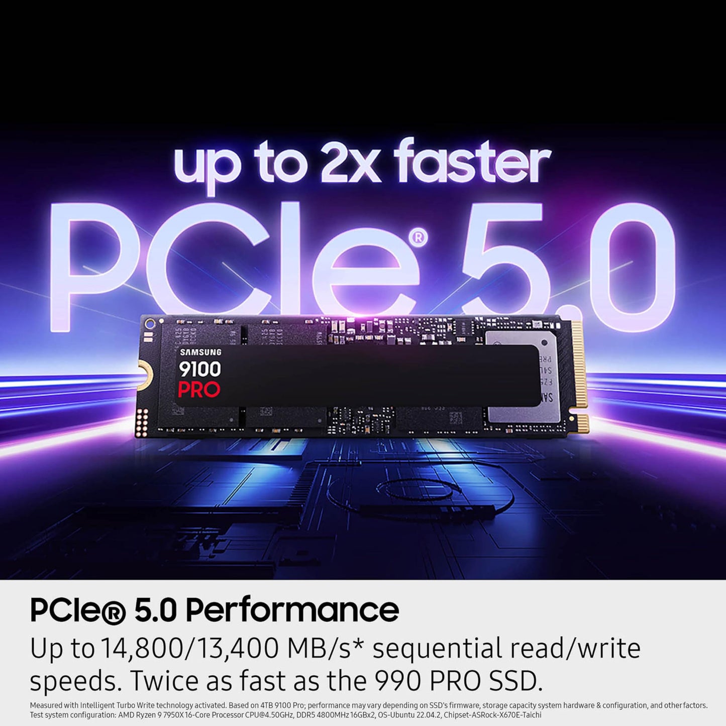 Samsung SSD 9100 PRO 2TB, PCIe 5.0x4 M.2 2280, Seq. Read Speeds Up to 14,700MB/s, Best for AI Computing, Gaming and Heavy Duty Workstations (MZ VAP2T0B/AM)