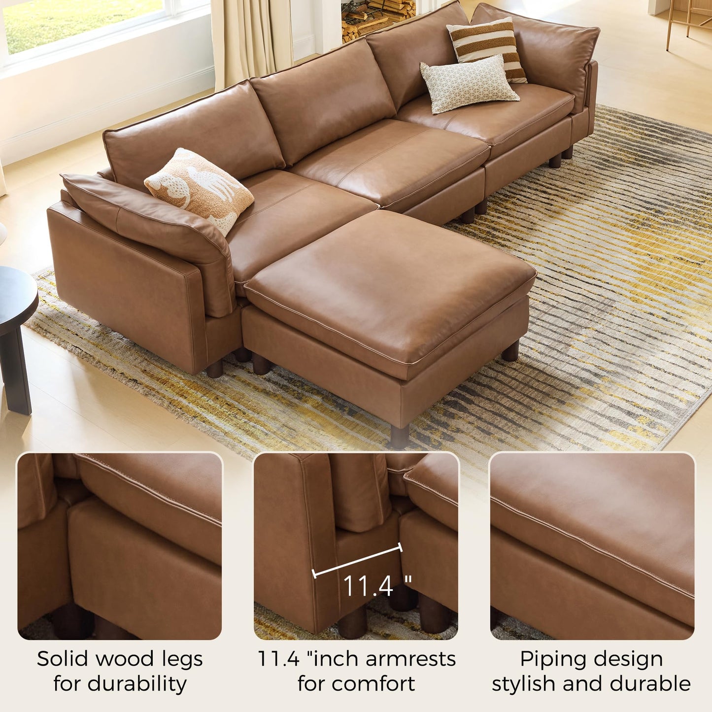 CHITA 127" Super Large Sectional Couches for Living Room, Modular Cloud Couch Sectional Sofa, Premium Fabric Couches, Down Filled, High Density Foam, Chenille in Cream, 4 Seat L Shaped