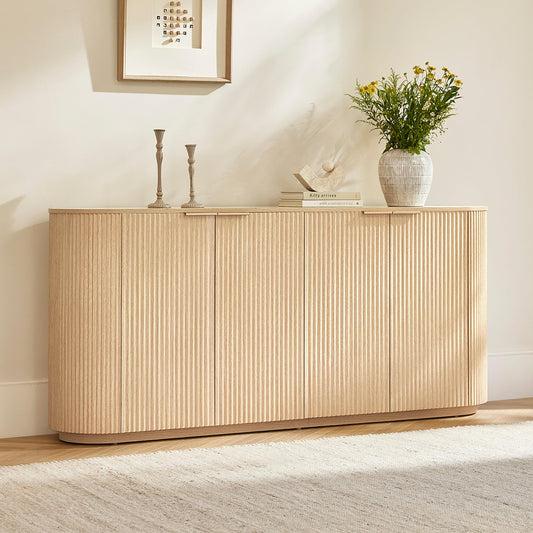 CHITA 70" Sideboard Buffet Cabinet with Storage, Fluted Accent Cabinet with Doors and Adjustable Shelves, Media Console for Living Room, Bar, Kitchen, 32" H, Walnut