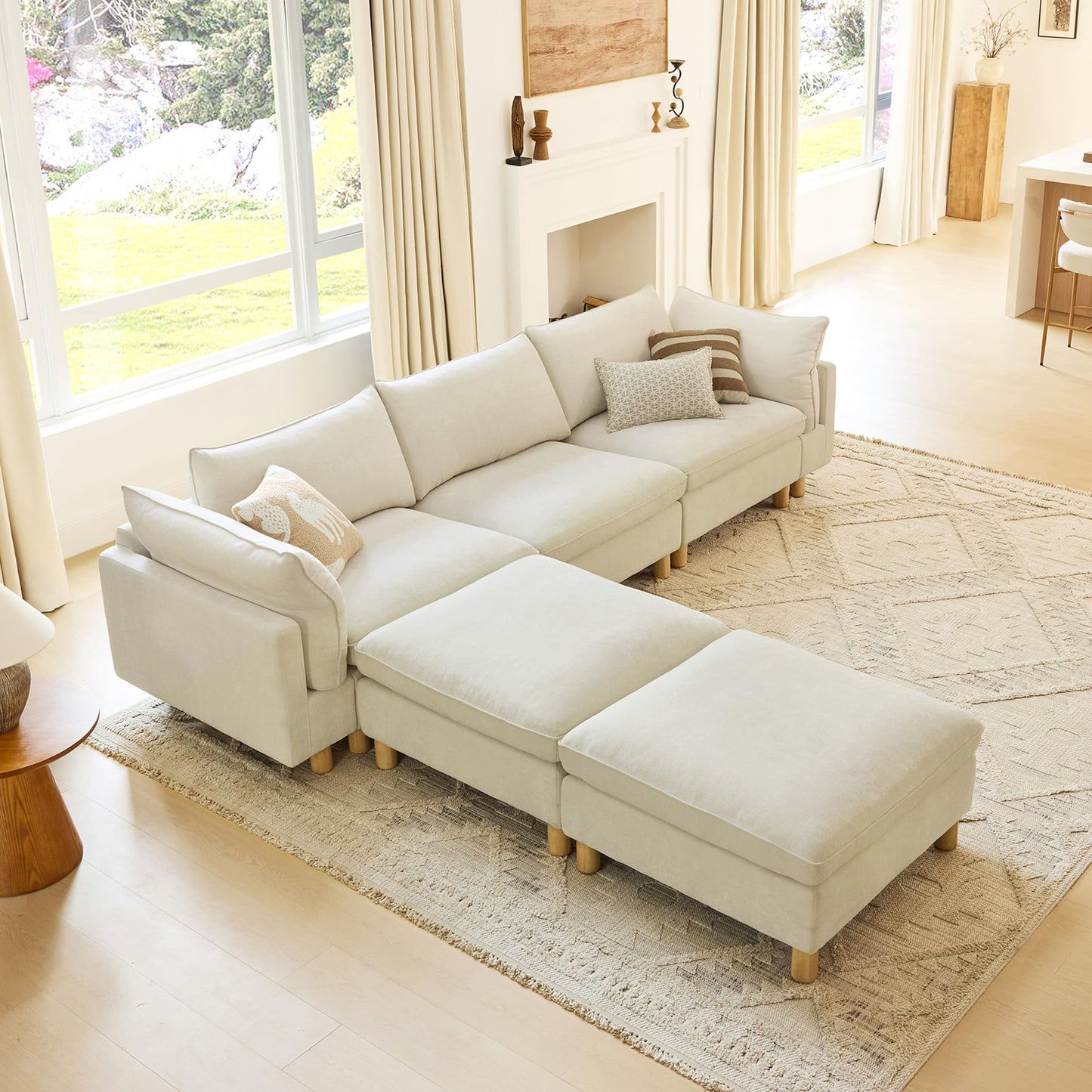 CHITA 127" Super Large Sectional Couches for Living Room, Modular Cloud Couch Sectional Sofa, Premium Fabric Couches, Down Filled, High Density Foam, Chenille in Cream, 4 Seat L Shaped