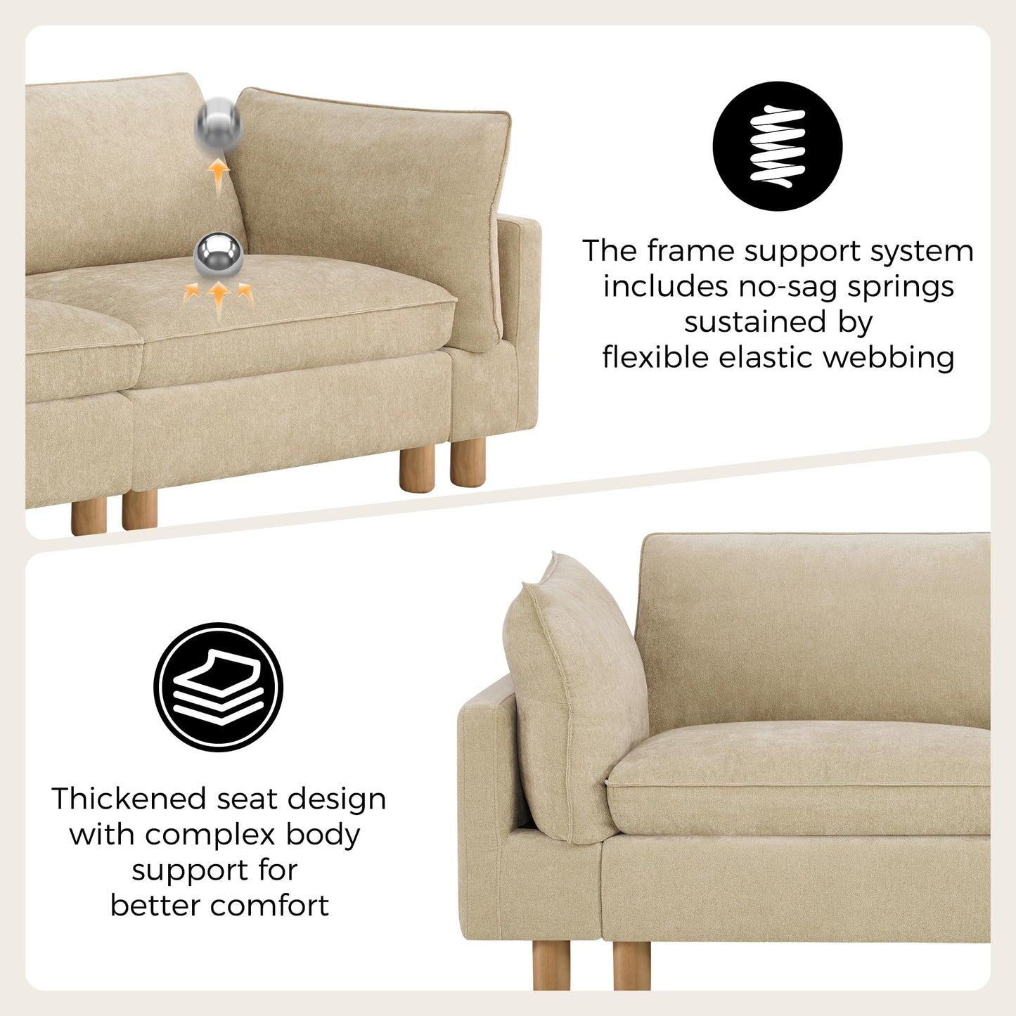 CHITA 127" Super Large Sectional Couches for Living Room, Modular Cloud Couch Sectional Sofa, Premium Fabric Couches, Down Filled, High Density Foam, Chenille in Cream, 4 Seat L Shaped