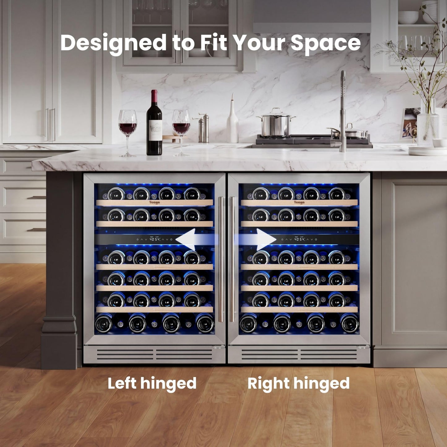 Yeego 24 Inch Wine Fridge Cooler - 52 Bottles Wine Cooler with Glass Door, 40-65℉ Built-In or Freestanding Refrigerator, Under Counter Wine Fridge for Kitchen Bar Office (Left-Hinged)