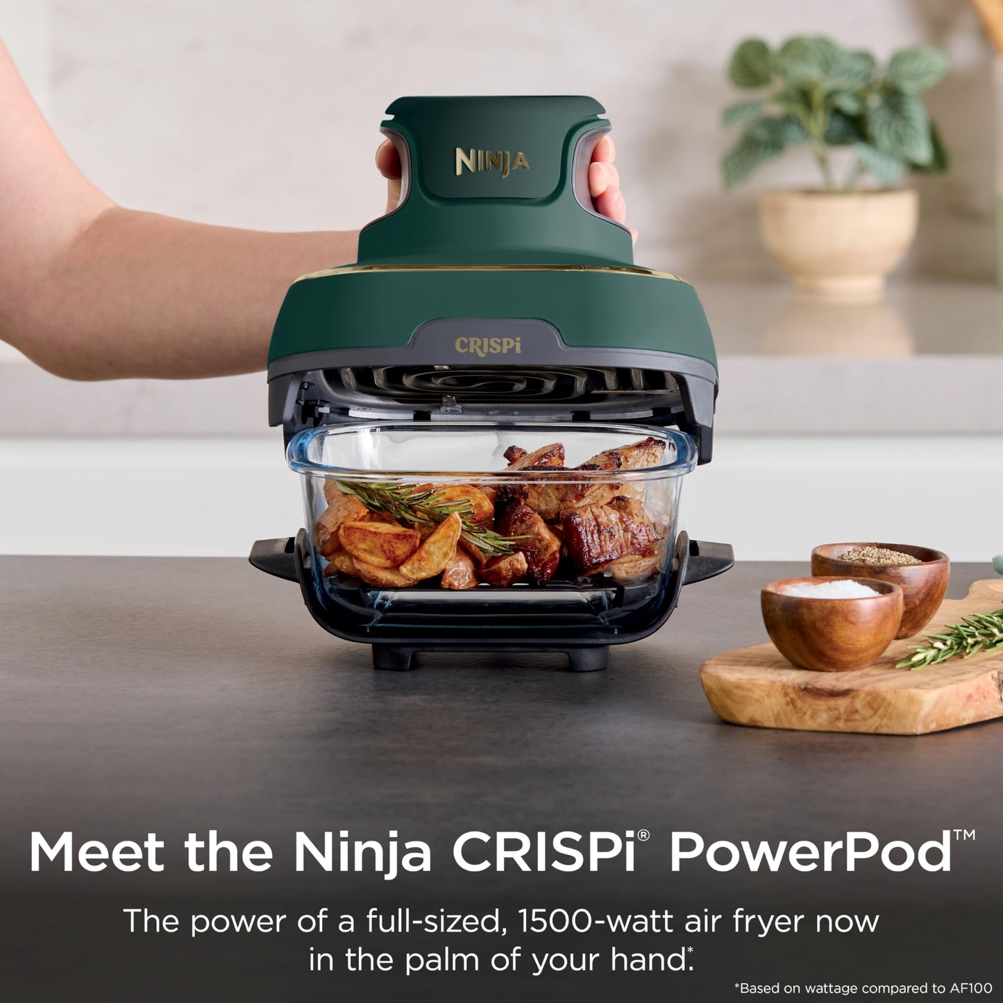 Ninja Crispi 4-in-1 Glass Air Fryer | With Non-Toxic 4QT & 6-Cup Glass Containers & Lids | Microwave, Freezer, Dishwasher Safe | 450°F Max Temp |1500 Watt | Stone | FN101ST