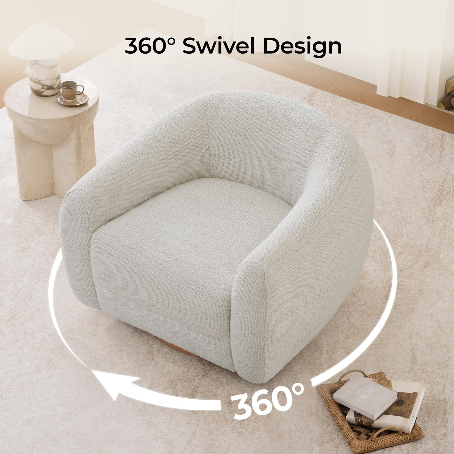 CHITA Genuine Leather Swivel Accent Chair, FSC Certified Mid Century Modern Arm Chair with Wood Base for Living Room and Bedroom, Fully Assembled, Sand