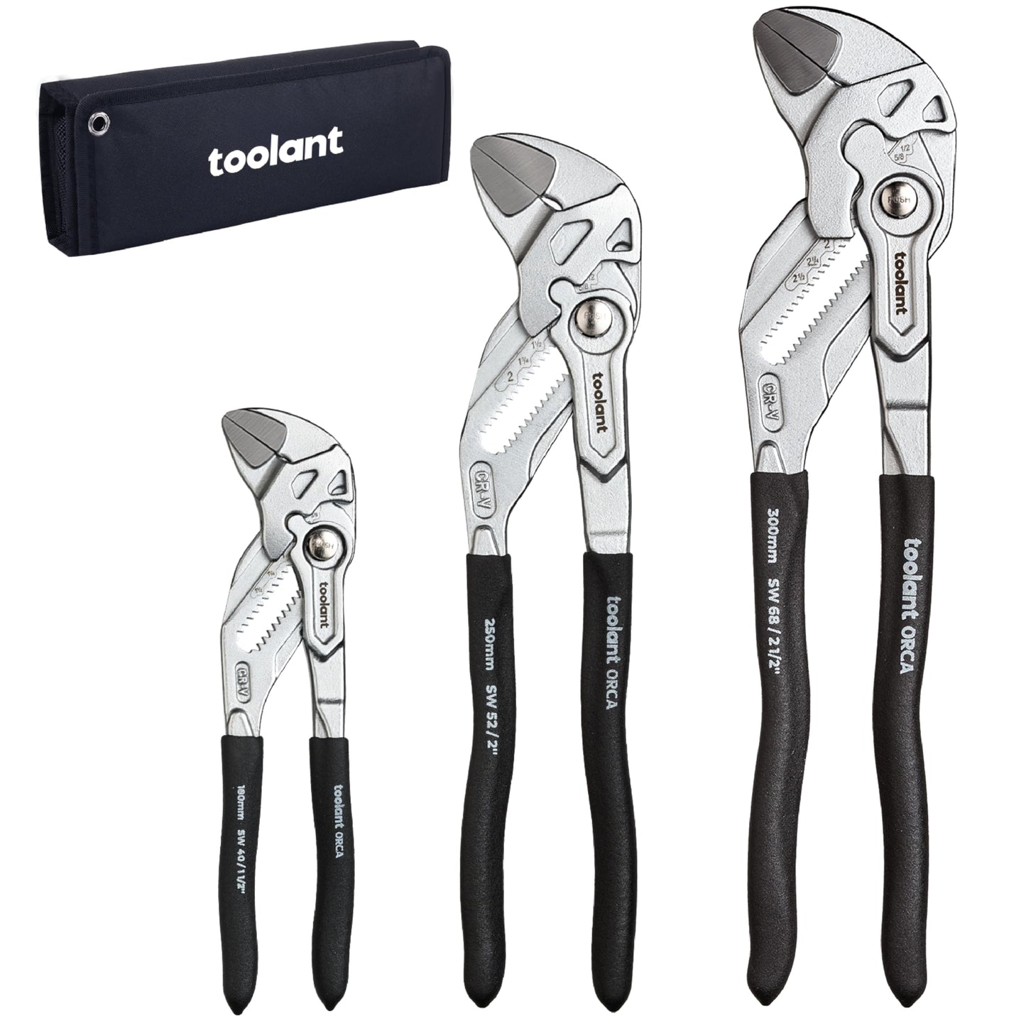 toolant 7-Inch Chrome Plated Pliers Wrench, CR-V Adjustable Wrench with Anti-Rust Coating, Smooth Parallel Jaws, Rubber Anti-Slip Grip and Storage Pouch for Home Repair, Plumbing, Nuts, Water Pipes