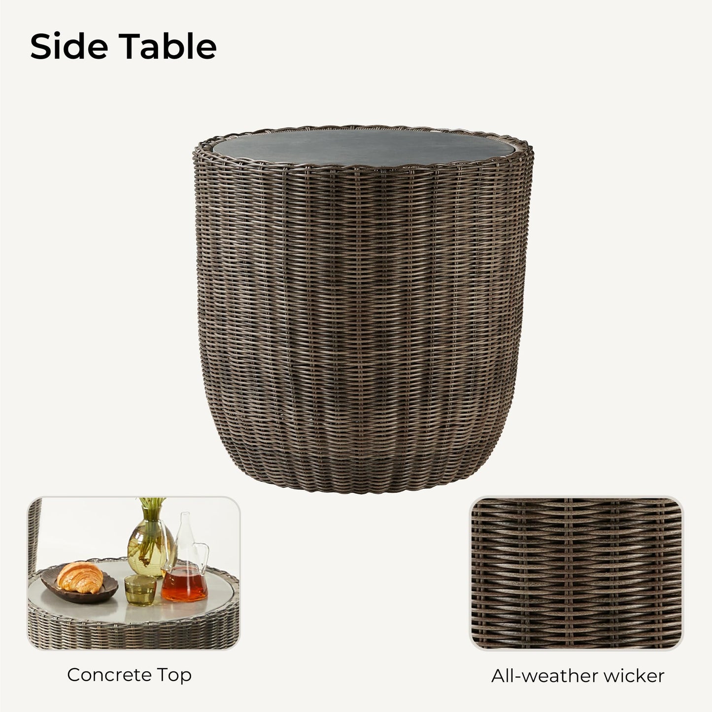 CHITA 5 Pieces Patio Wicker Furniture Set, Outdoor Rattan Bistro Set with Removable Thickened Cushions, Fully Assembled(Beige Cushions with Light Brown Wicker)