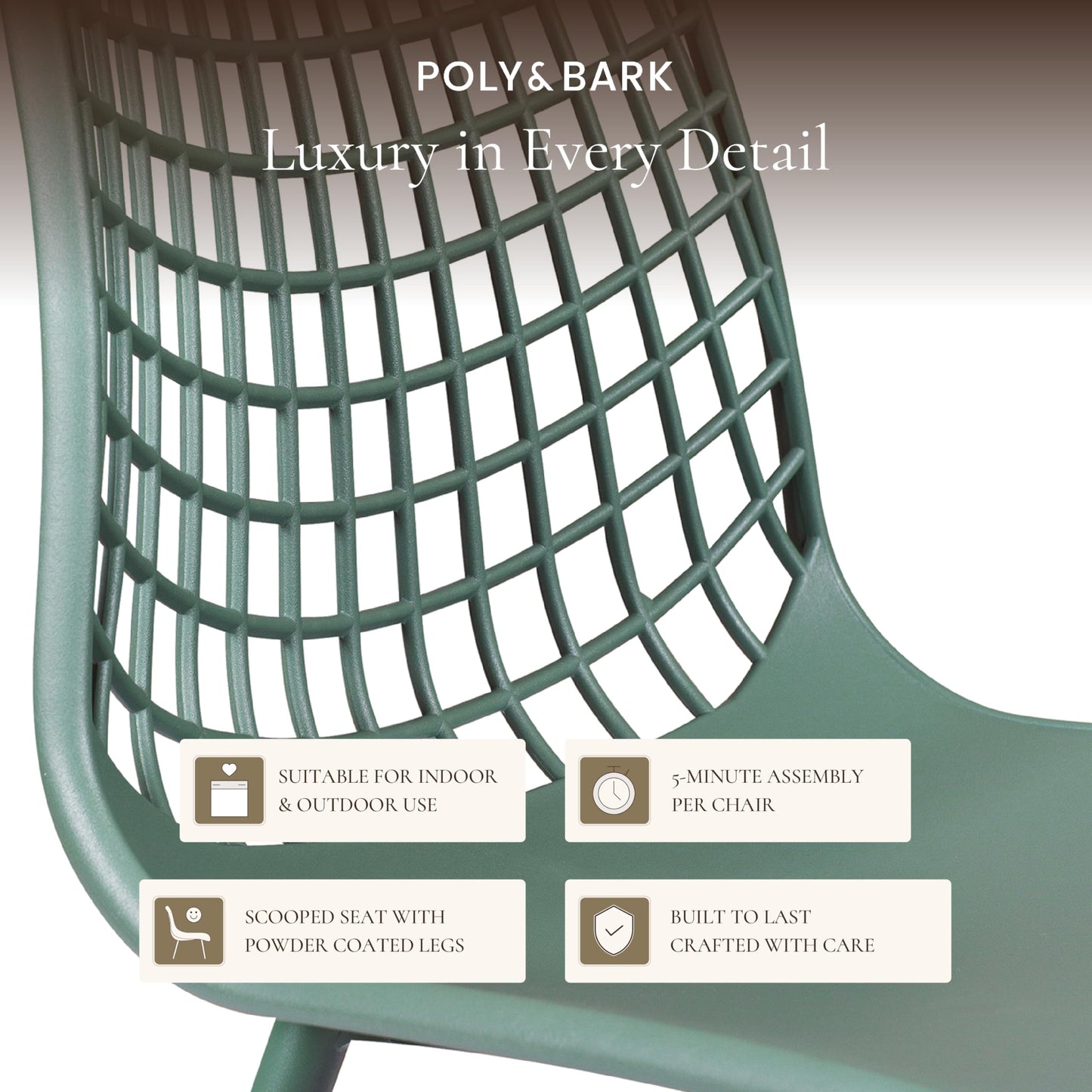 POLY & BARK Isla Modern Dining Chairs Set of 4 – Mid Century Modern Plastic Dining Chair with Metal Legs – Kitchen & Dining Room Chairs – Indoor/Outdoor – White