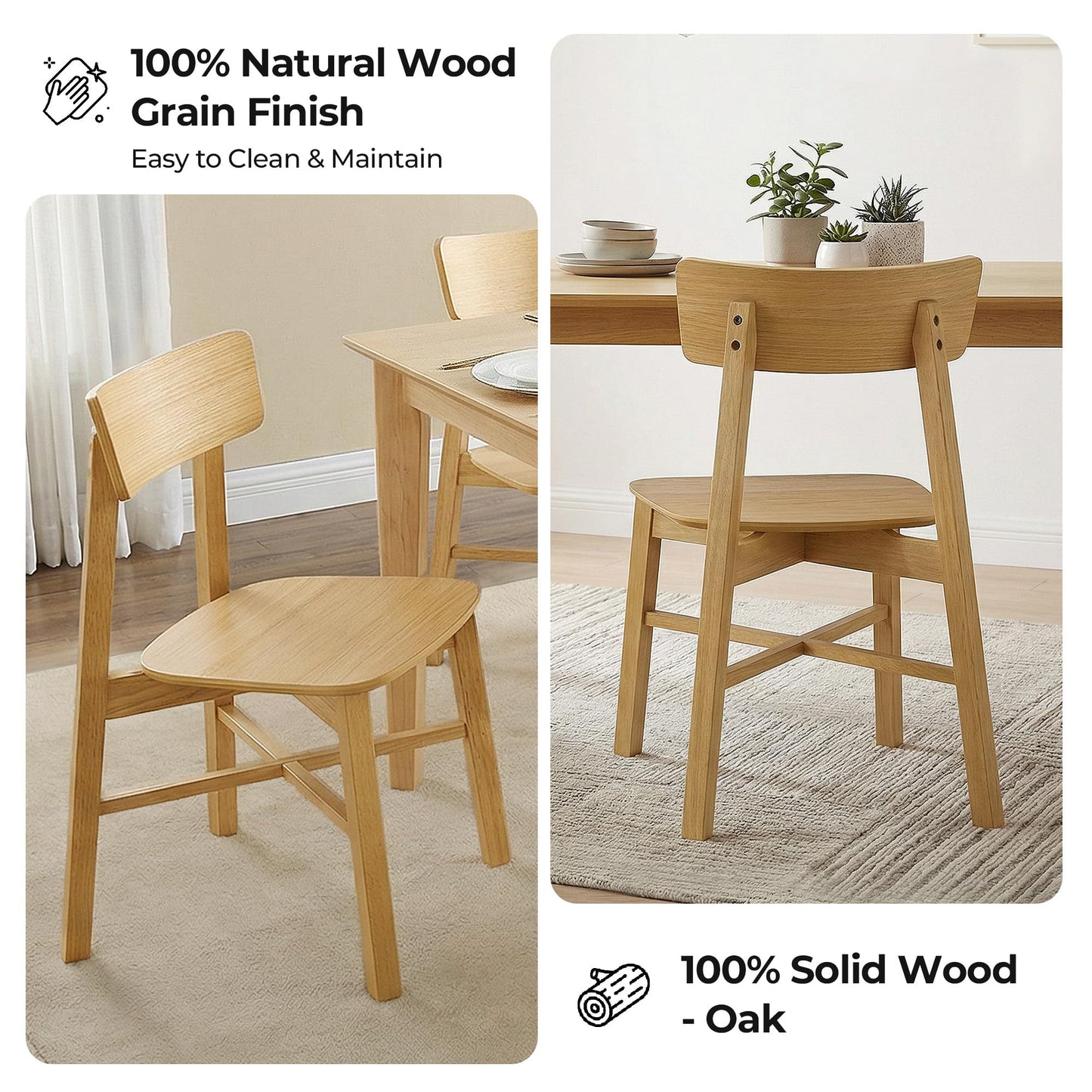 CHITA Soild Wood Dining Chairs Set of 4, Mid Century Modern Walnut Wood Kitchen Chairs with Curved Backrest, Dining Room Chair for Kitchen, Restaurant