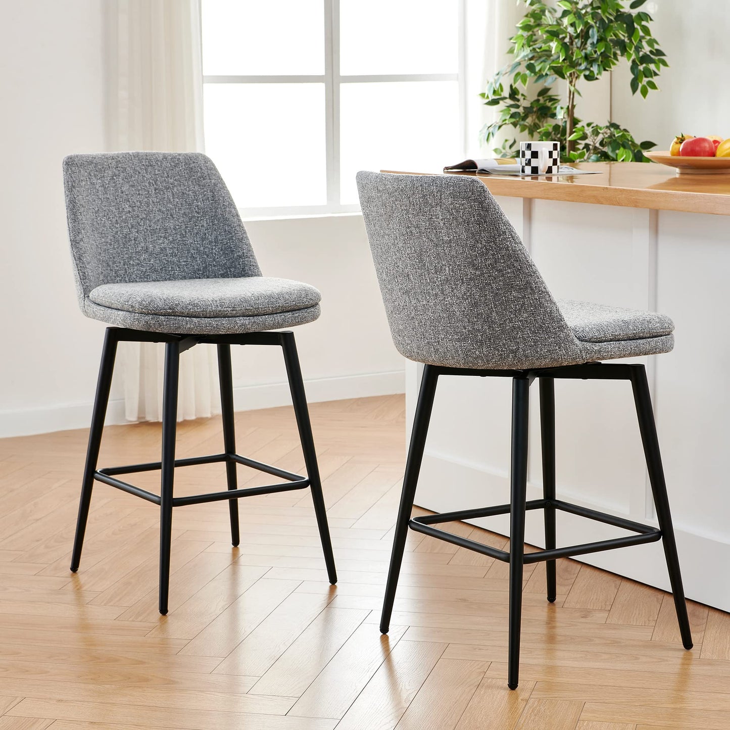 CHITA Swivel Bar Stools, 27.2" Counter Height Bar Stools Set of 3, FSC Certified Upholstered Modern Counter Stools, Metal Legs, Faux Leather, Saddle Brown