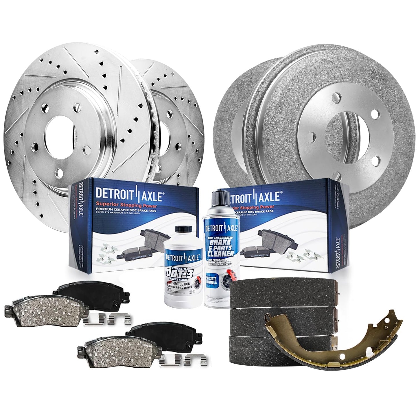 Detroit Axle - Brake Kit for Chevy GMC Silverado Sierra 1500 Tahoe Yukon XL Suburban Escalade ESV Drilled Disc Rotors Ceramic Brakes Pads Replacement : 12.99" Front & 13.58" Rear Rotor