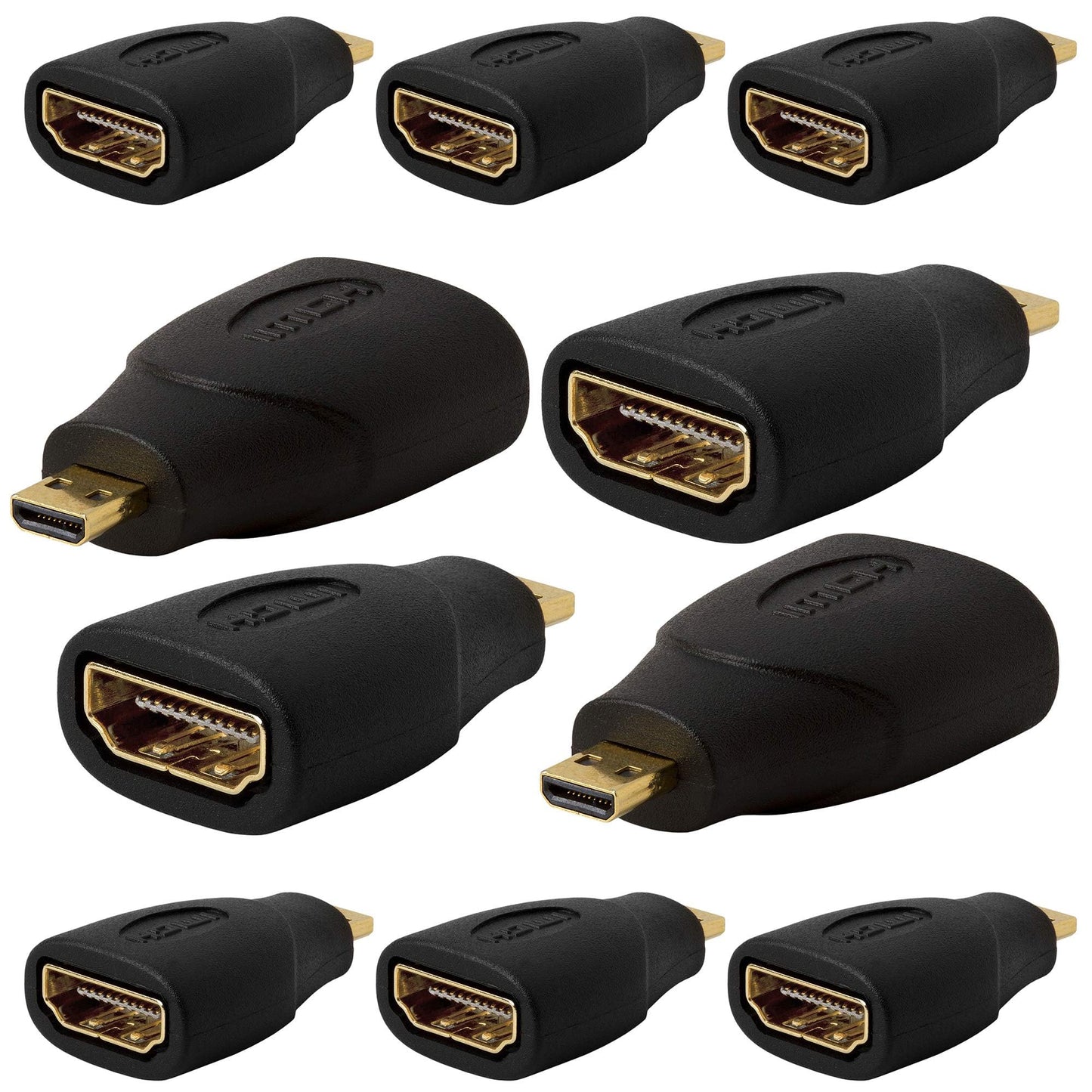 Cmple 10 Pack Micro HDMI Male to HDMI Female Adapter, Gold Plated, Compact Size