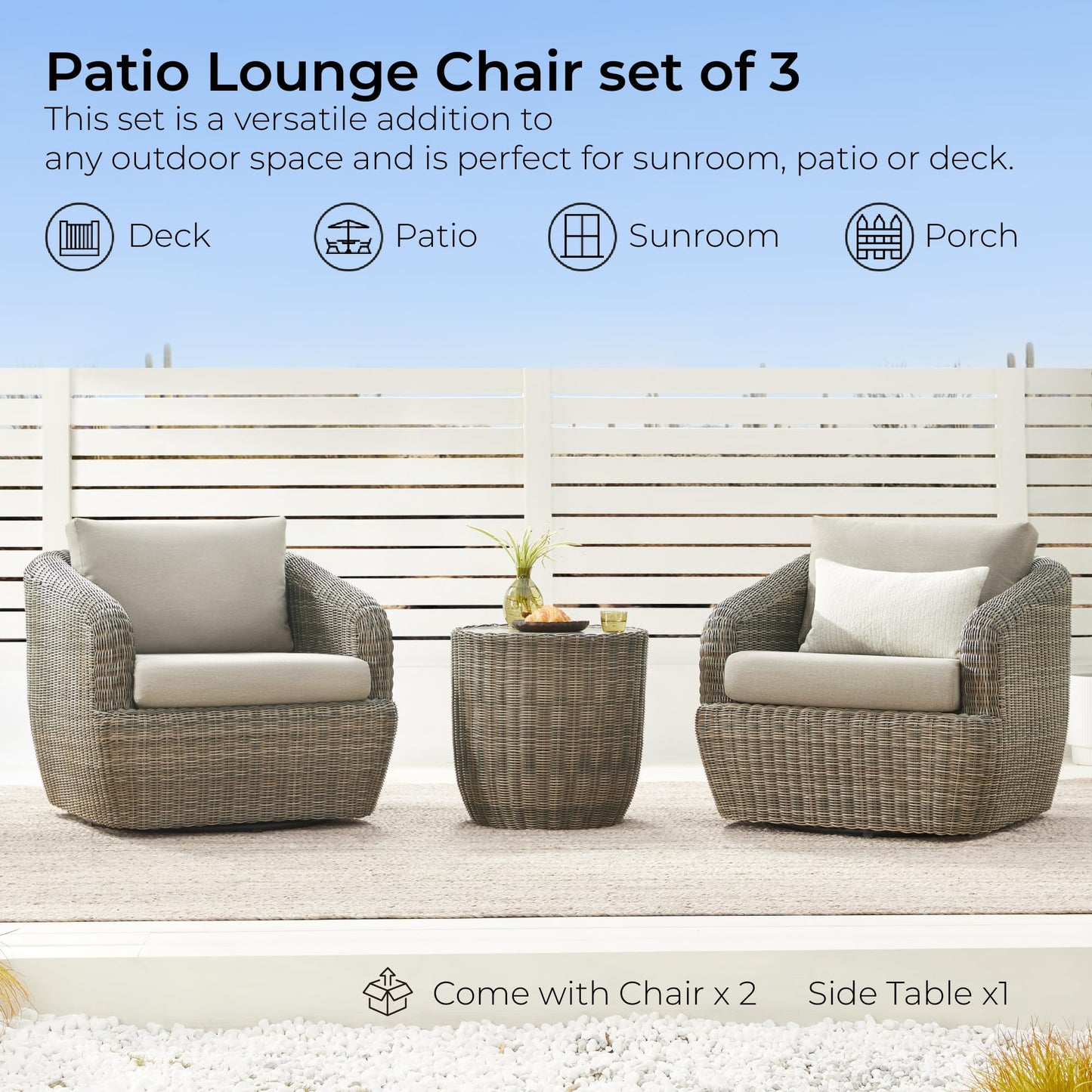 CHITA 5 Pieces Patio Wicker Furniture Set, Outdoor Rattan Bistro Set with Removable Thickened Cushions, Fully Assembled(Beige Cushions with Light Brown Wicker)