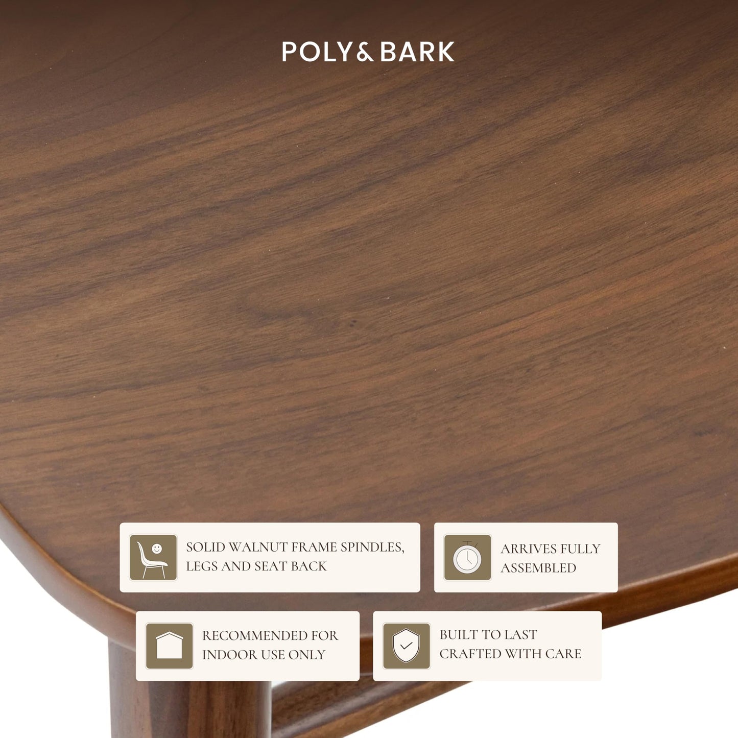 Poly & BARK Ligna Counter Stool in Black – Mid-Century Inspired Stool with Sculpted Spindle Back – Solid American Oak Frame and Engineered Wood Veneered Seat – Fully Assembled and Ready to Use