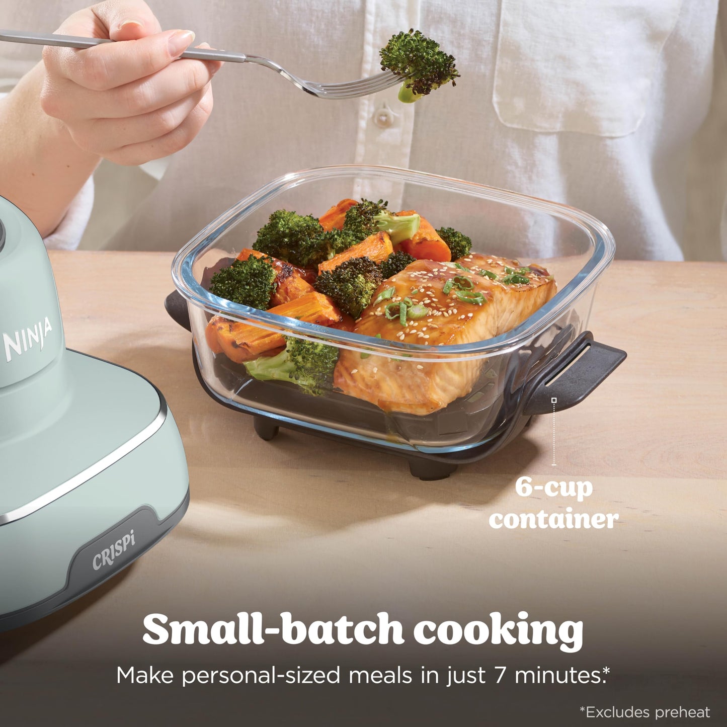 Ninja Crispi 4 in 1 Glass Air Fryer, 450°F, Non Toxic, 4QT and 6 Cup Containers with Lids, Dishwasher Safe, Stone, 1 Count, FN101ST