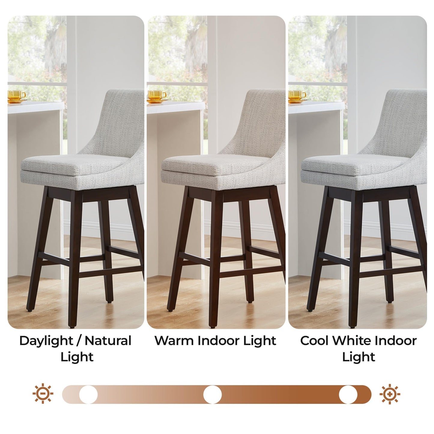 CHITA Bar Height Swivel Barstool with Back Set of 2, FSC Certified Upholstered Bar Stool, 30.7" H Seat Height, Fabric in Ivory