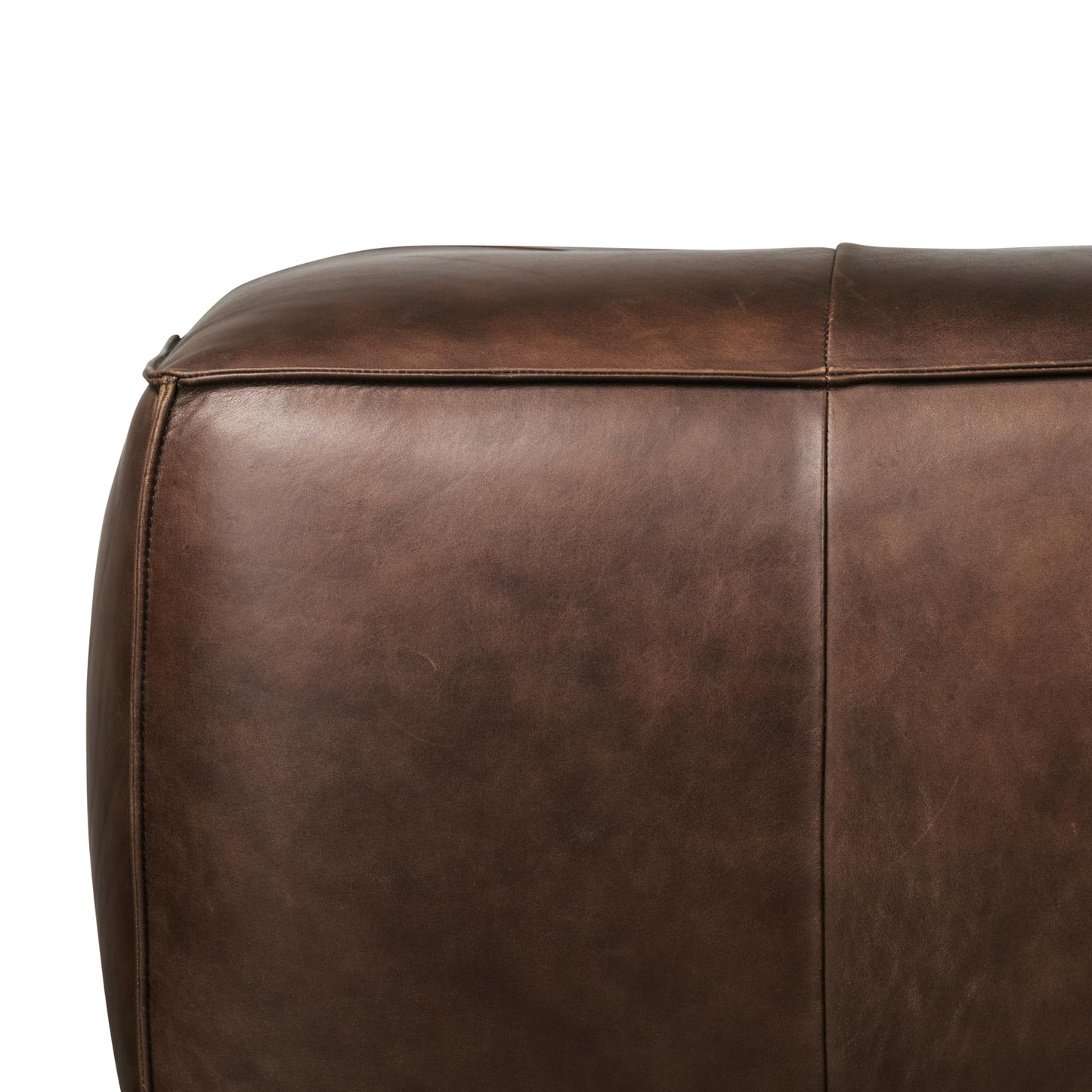 POLY & BARK Denver Ottoman – 43" Large Pouf with Feather-Down Topper – Full-Grain Leather Upholstered Pouf Ottoman for Living Room – Vintage Italian Leather in Cognac Tan