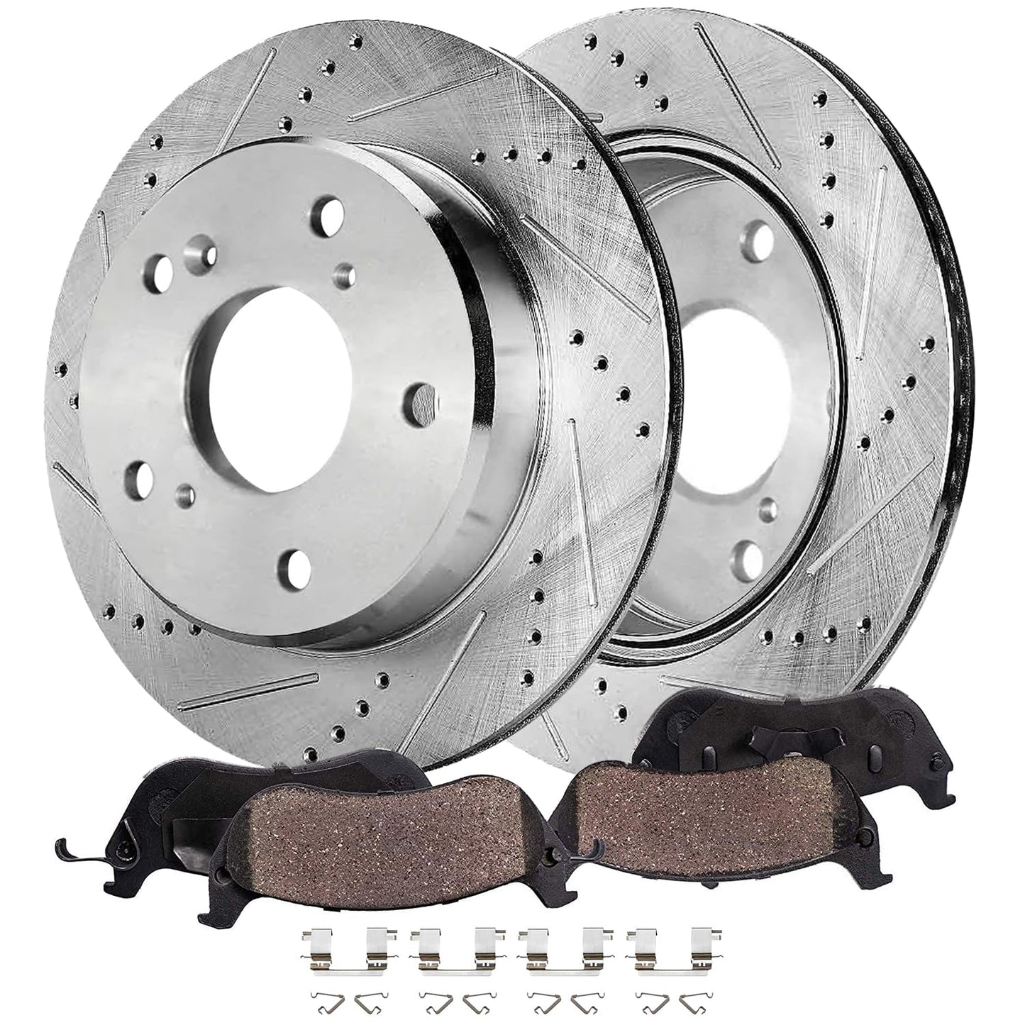Detroit Axle - Front Brake Kit for 2012-2022 Ford F-250 Super Duty, 2013-2022 Ford F-350 Super Duty, 14.29" inch Drilled and Slotted Disc Brake Rotors Ceramic Brakes Pads Replacement