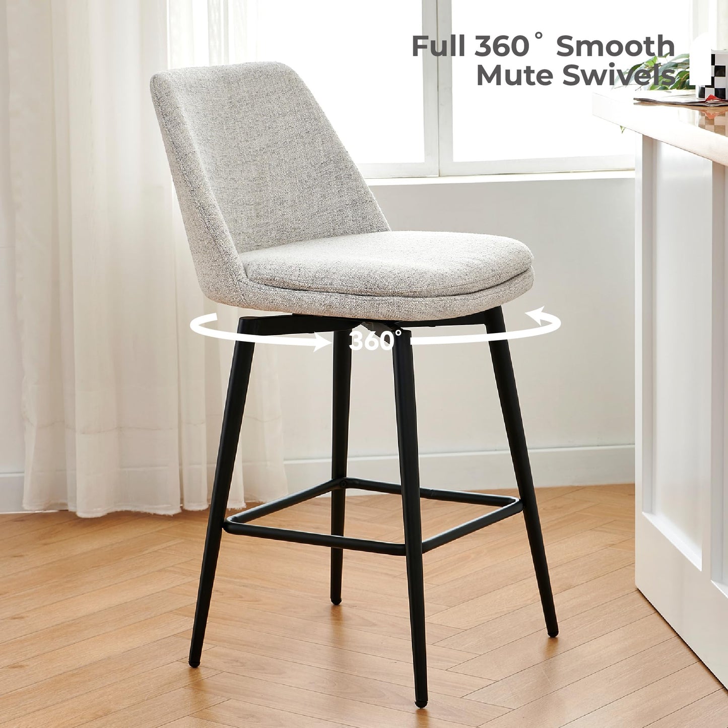 CHITA Swivel Bar Stools, 27.2" Counter Height Bar Stools Set of 3, FSC Certified Upholstered Modern Counter Stools, Metal Legs, Faux Leather, Saddle Brown