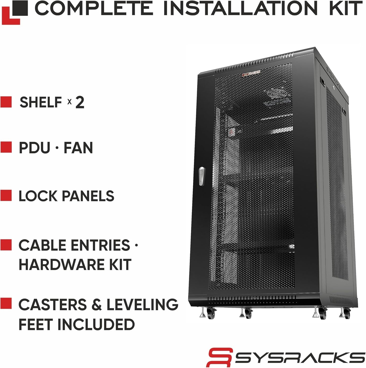 Sysracks 22U Wall Mount Server Rack Cabinet, 19” Enclosed Network & IT Rack, 24” Deep, Locking Mesh Door