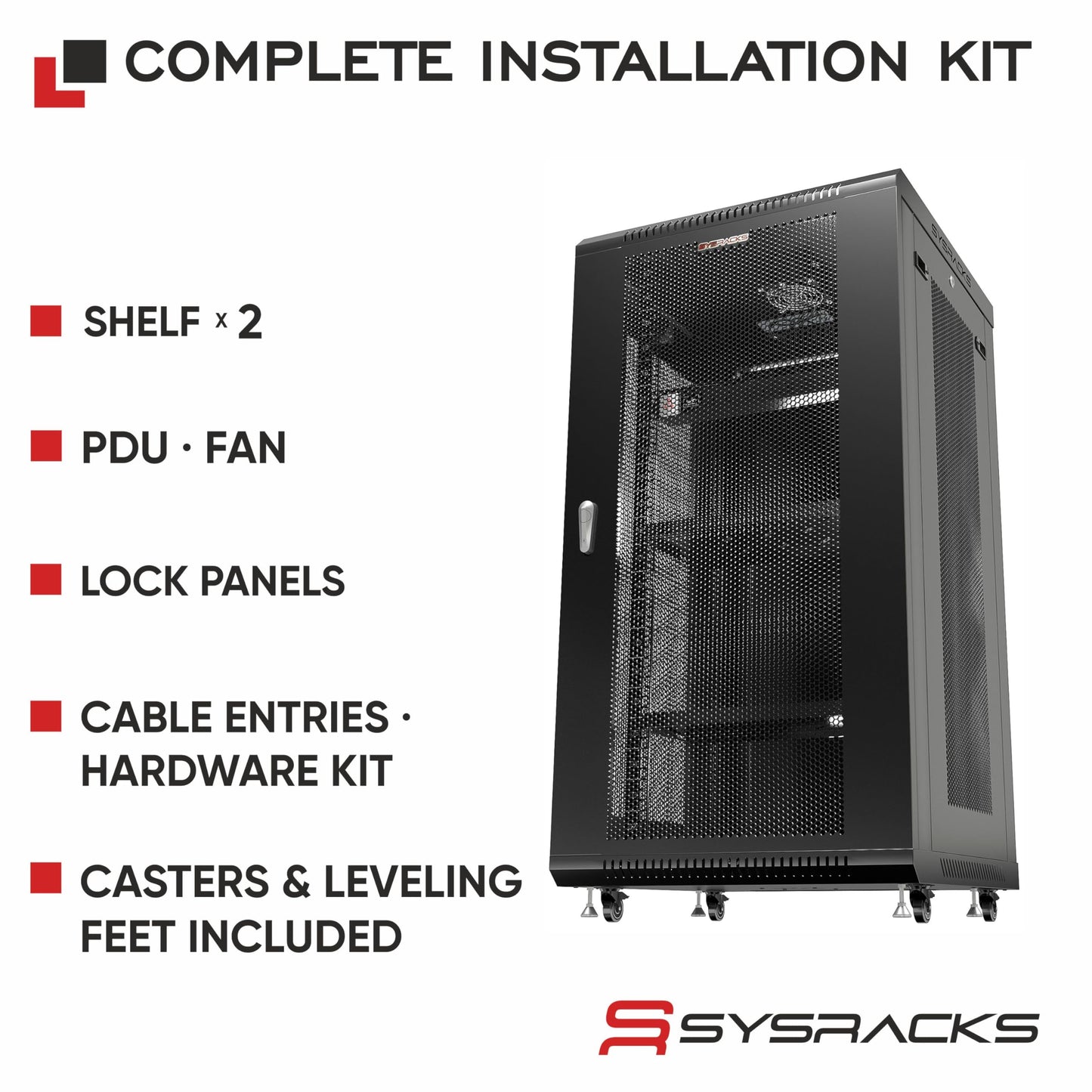 27U Wall Mount Server Rack Cabinet 24” Deep, 19” Network Enclosure for Home Lab with Fan, PDU, 2 Shelves, Casters & Feet, Locking Mesh Door