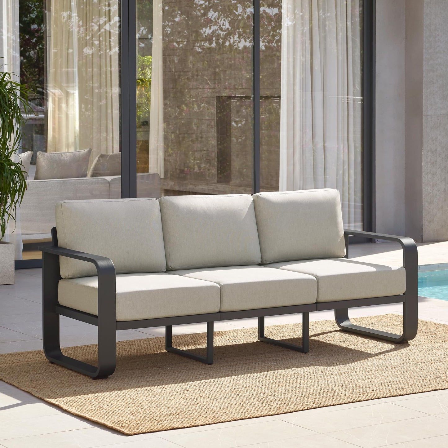 CHITA Outdoor Furniture Set 4 Piece, 5-Seats Patio Conversation Set with 6.3in Thick Cushions & 100% Aluminum Frame & Coffee Table, Modern Outdoor Patio Furniture Sofa Set for Poolside, Deck, Balcony