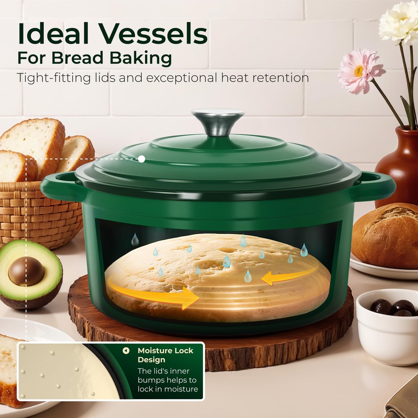 Kitchen Academy Enameled Cast Iron Cookware Sets - 7Pcs Pots and Pans Set Non Toxic, Induction Dutch Oven Set, PFOA&PFAS Free