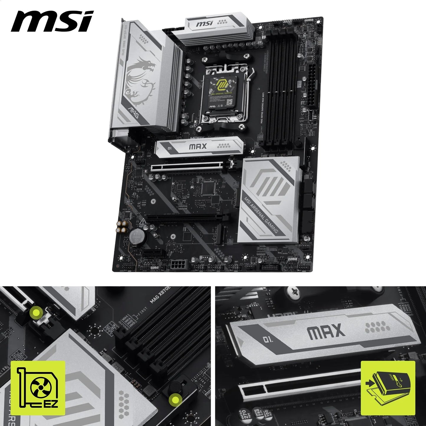 MSI MPG X870E Carbon WiFi Gaming Motherboard (AMD Ryzen 9000/8000/7000 Series Processors, AM5, DDR5, PCIe 5.0, M.2 Gen5, SATA 6Gb/s, USB 40Gbps, HDMI, Wi-Fi 7, Bluetooth 5.4, 5Gbps LAN, ATX)