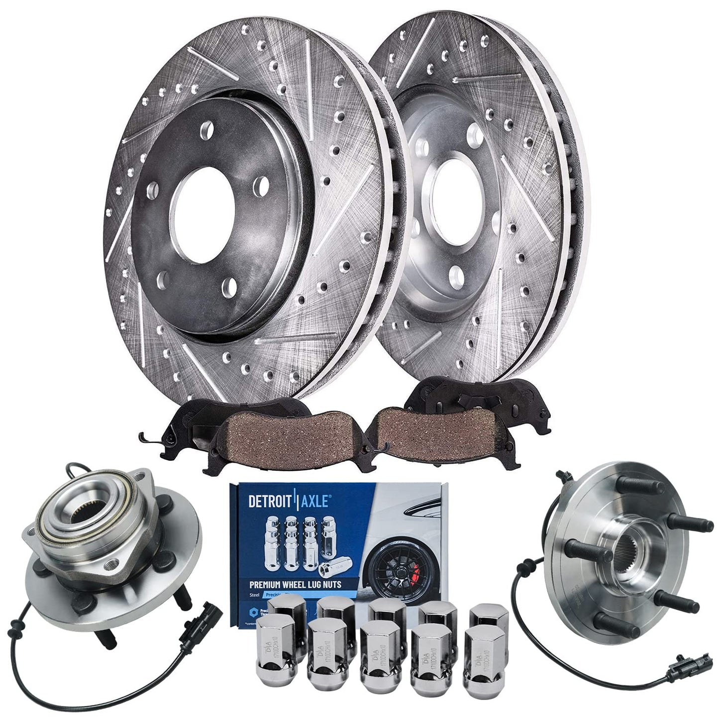 Detroit Axle - Brake Kit for 12-17 Toyota Camry 13-18 Avalon Lexus ES350 ES300h Drilled & Slotted Disc Brake Rotors 2014 2015 2016 2017 Ceramic Brakes Pads Front & Rear Replacement
