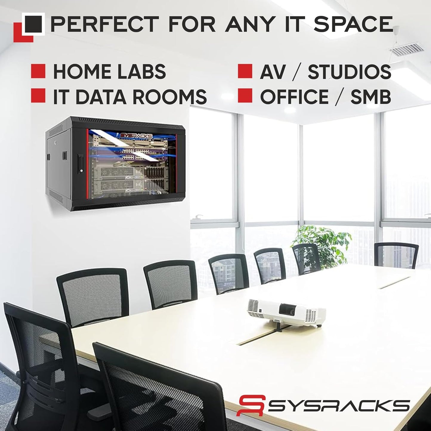 Sysracks 6U Wall Mount Server Rack Cabinet, 19” Network Enclosure, 24” Deep, Locking Glass Door, Custom-Ready IT Rack