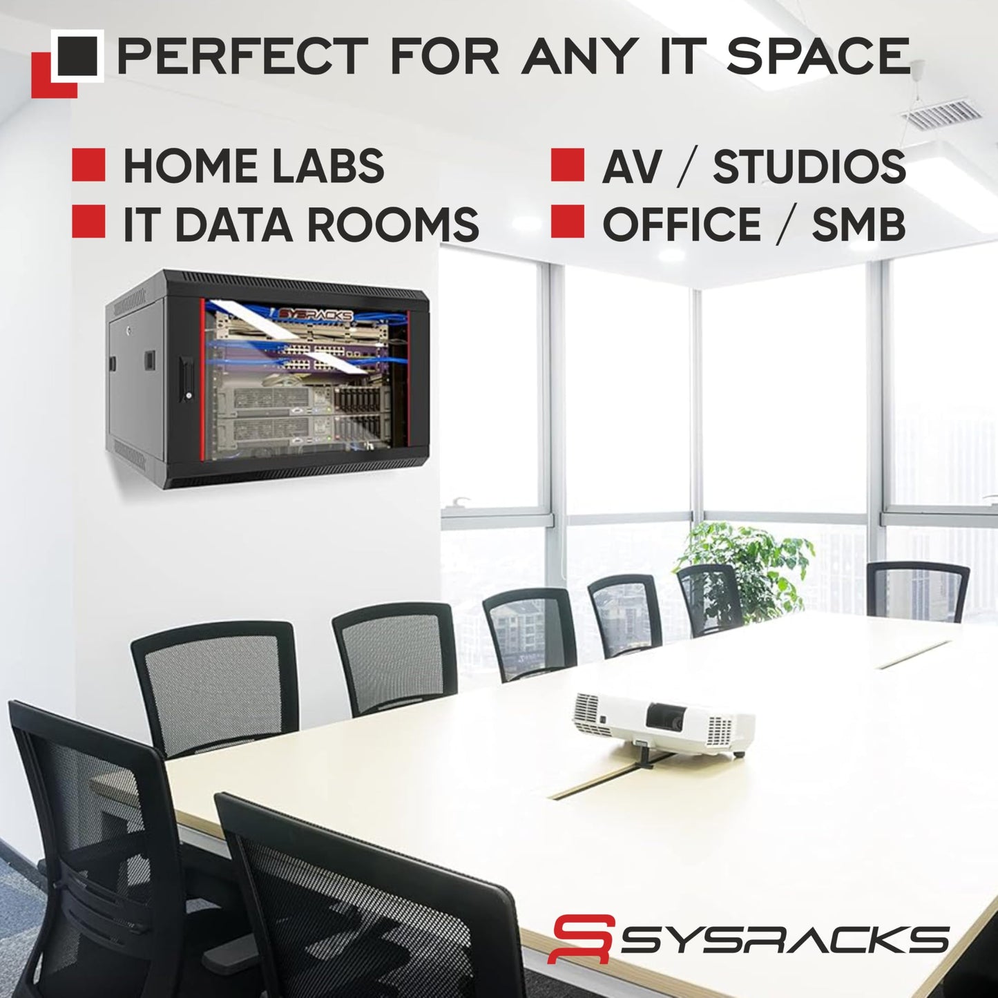 Sysracks 22U Wall Mount Server Rack Cabinet, 19” Enclosed Network & IT Rack, 24” Deep, Locking Mesh Door