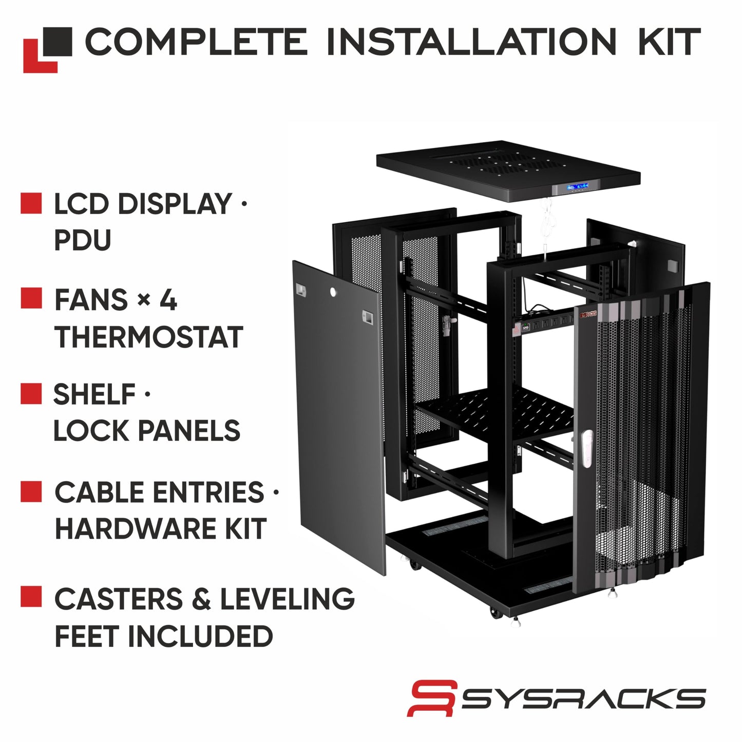 37U Server Rack Cabinet – 19" Floor Standing Rack Enclosure, 32" Deep IT Infrastructure Rack with Cooling Fans, Thermostat LCD, PDU, Shelf & Casters
