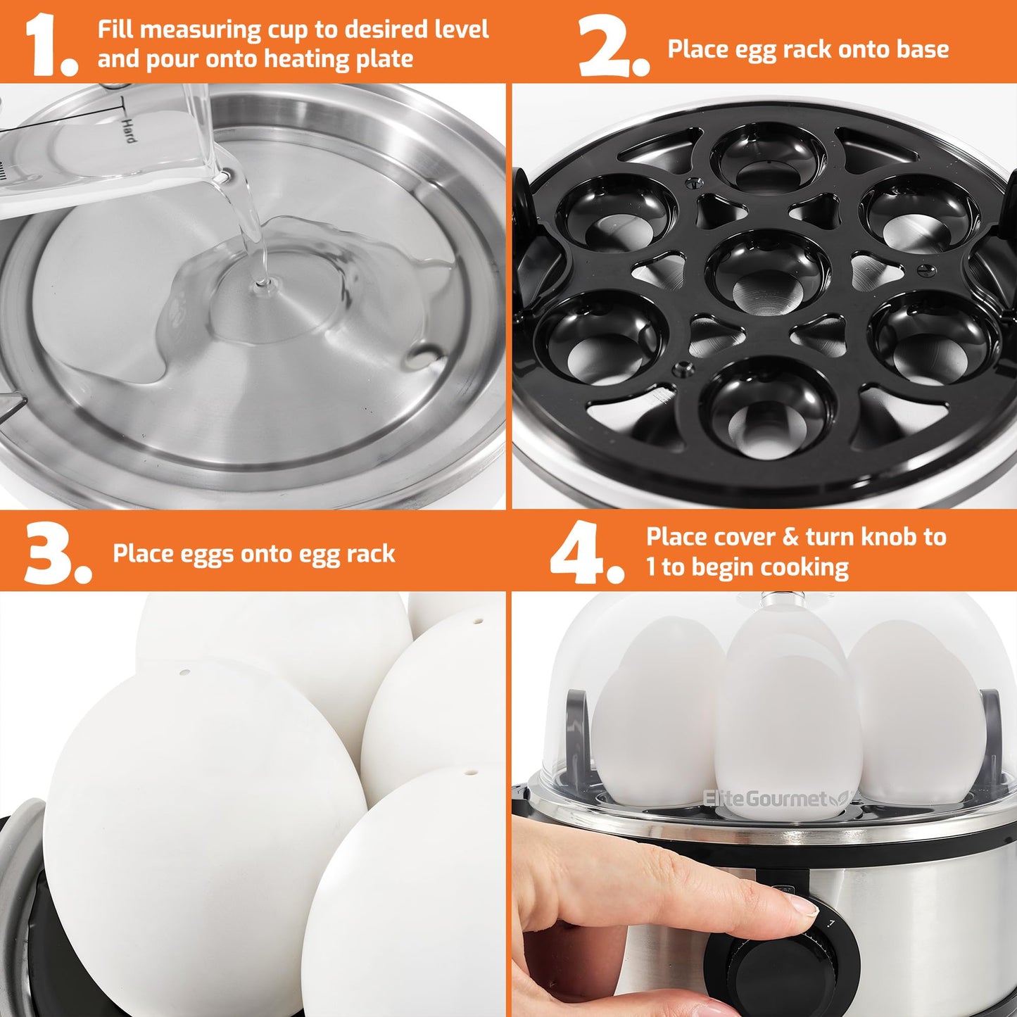 Elite Gourmet EGC115B Easy Egg Cooker Electric 7-Egg Capacity, Soft, Medium, Hard-Boiled Egg Cooker with Auto Shut-Off, Measuring Cup Included, BPA Free, Classic Black