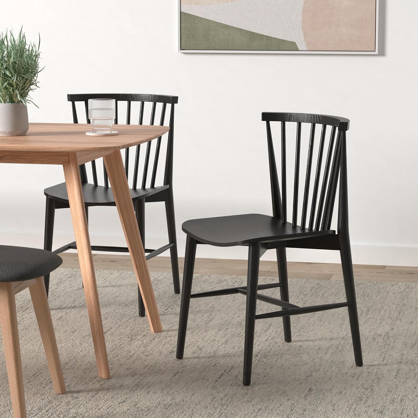 Poly & BARK Ligna Dining Chair Black – Mid-Century Inspired Chair with Sculpted Spindle Back – Solid American Walnut Frame and Engineered Wood Veneered Seat – Fully Assembled and Ready to Use