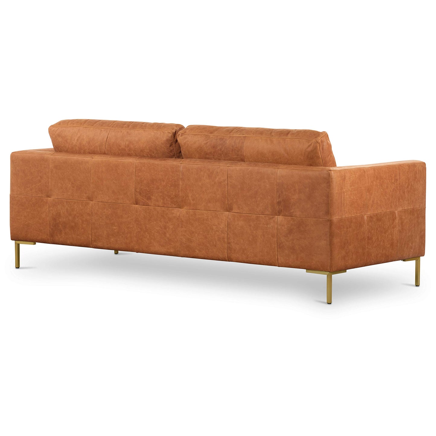 POLY & BARK Capa 96.5" Sofa – Chocolate Brown Full-Grain Pure-Aniline Italian Leather, Boxy Modern Design, Feather-Fiber Cushions, Solid Wood Frame