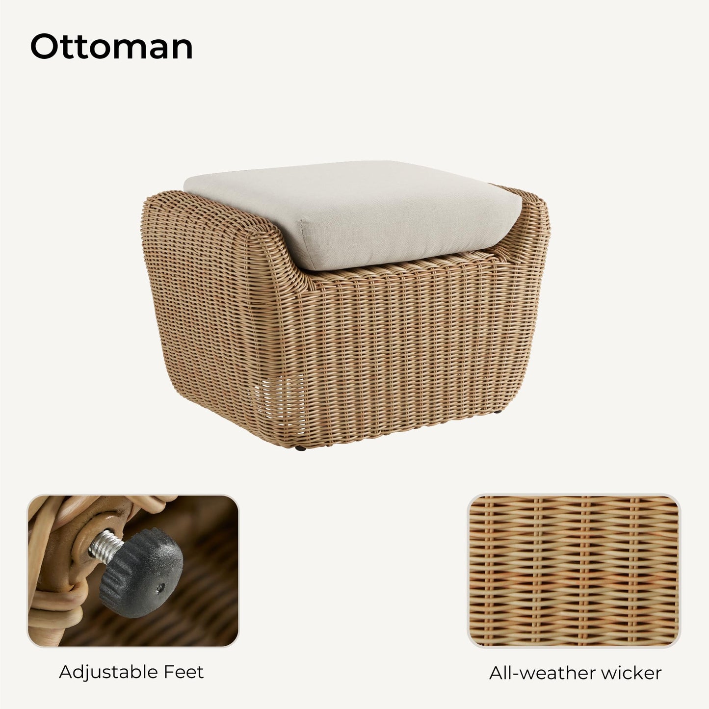 CHITA 5 Pieces Patio Wicker Furniture Set, Outdoor Rattan Bistro Set with Removable Thickened Cushions, Fully Assembled(Beige Cushions with Light Brown Wicker)