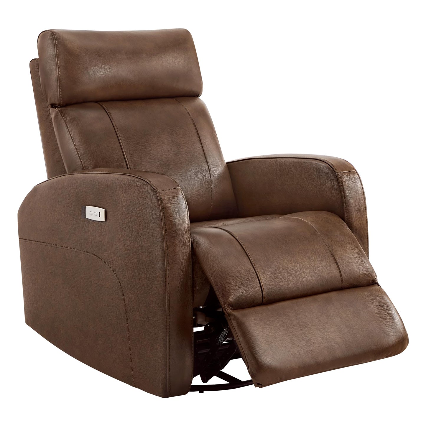CHITA Genuine Leather Power Recliner Chair for Adults, FSC Certified Electric Nursery Swivel Glider for Living Room, Camel Brown