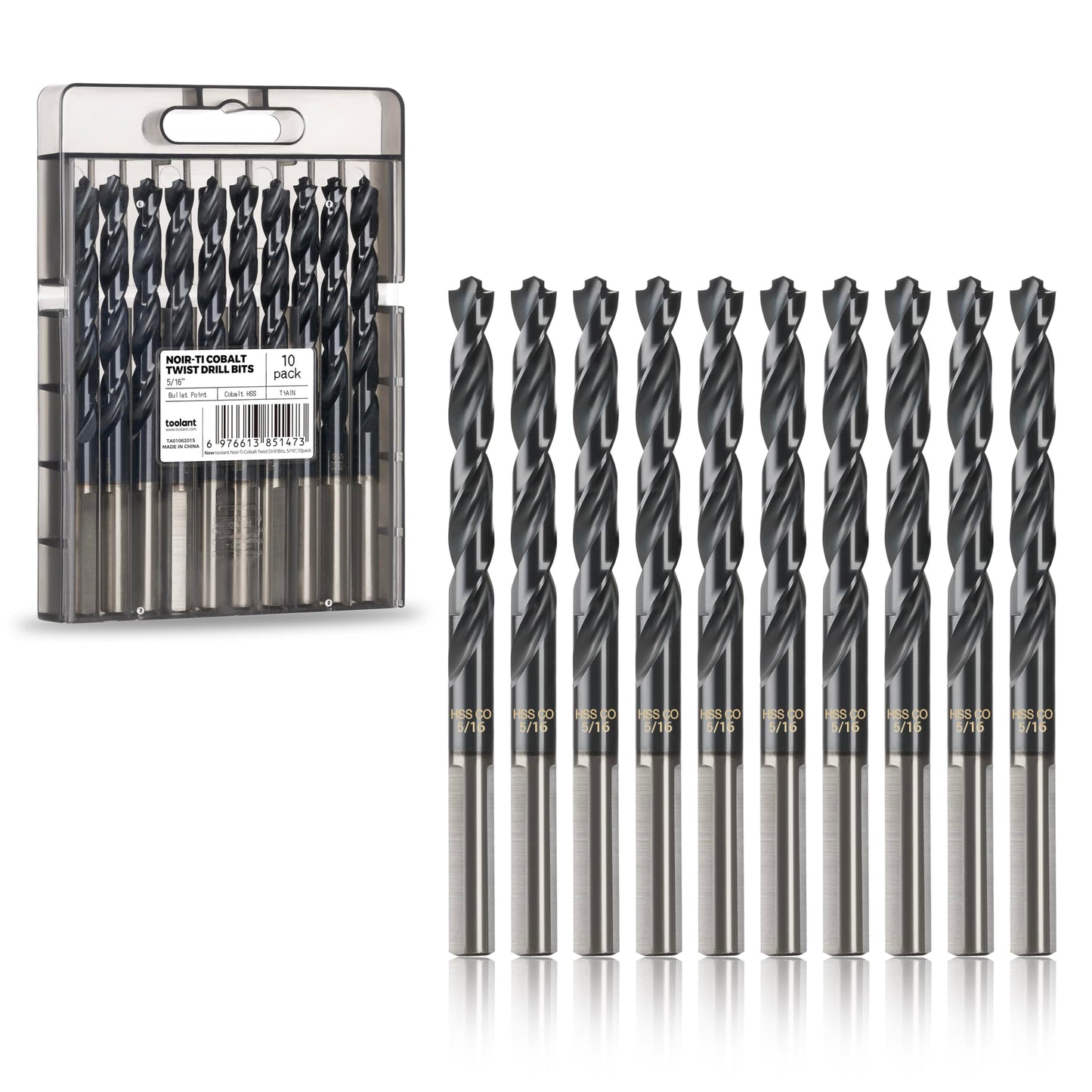 toolant 3/8" Cobalt Drill Bit Set(Pro) Titanium Aluminum Nitride Coated (TiAlN) with Bullet Point Tip, 5-Piece Bulk