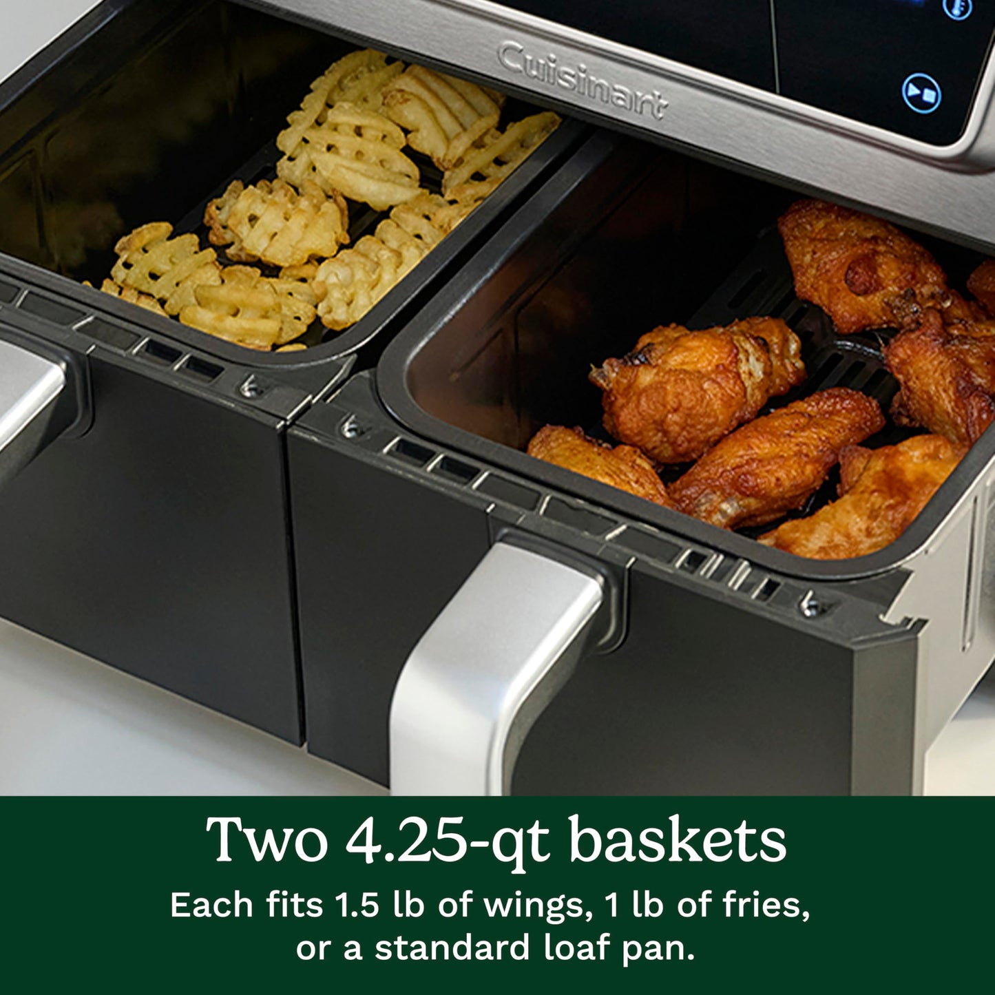 Cuisinart Dual Basket Air Fryer, Two Baskets 11 Qt in Total, 6 Functions: Air Fry, Roast, Bake, Broil, Dehydrate & Keep Warm, Features Sync Finish & Sync Settings, Toss Reminder & Auto-Pause, ADZ-112