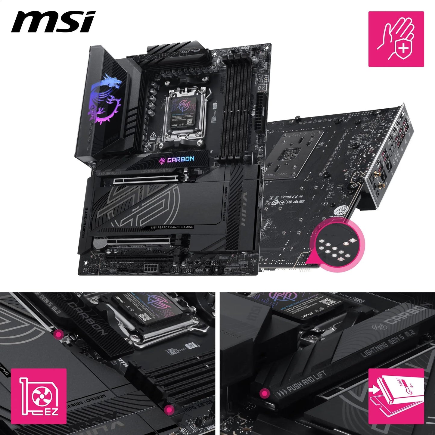 MSI MPG X870E Carbon WiFi Gaming Motherboard (AMD Ryzen 9000/8000/7000 Series Processors, AM5, DDR5, PCIe 5.0, M.2 Gen5, SATA 6Gb/s, USB 40Gbps, HDMI, Wi-Fi 7, Bluetooth 5.4, 5Gbps LAN, ATX)