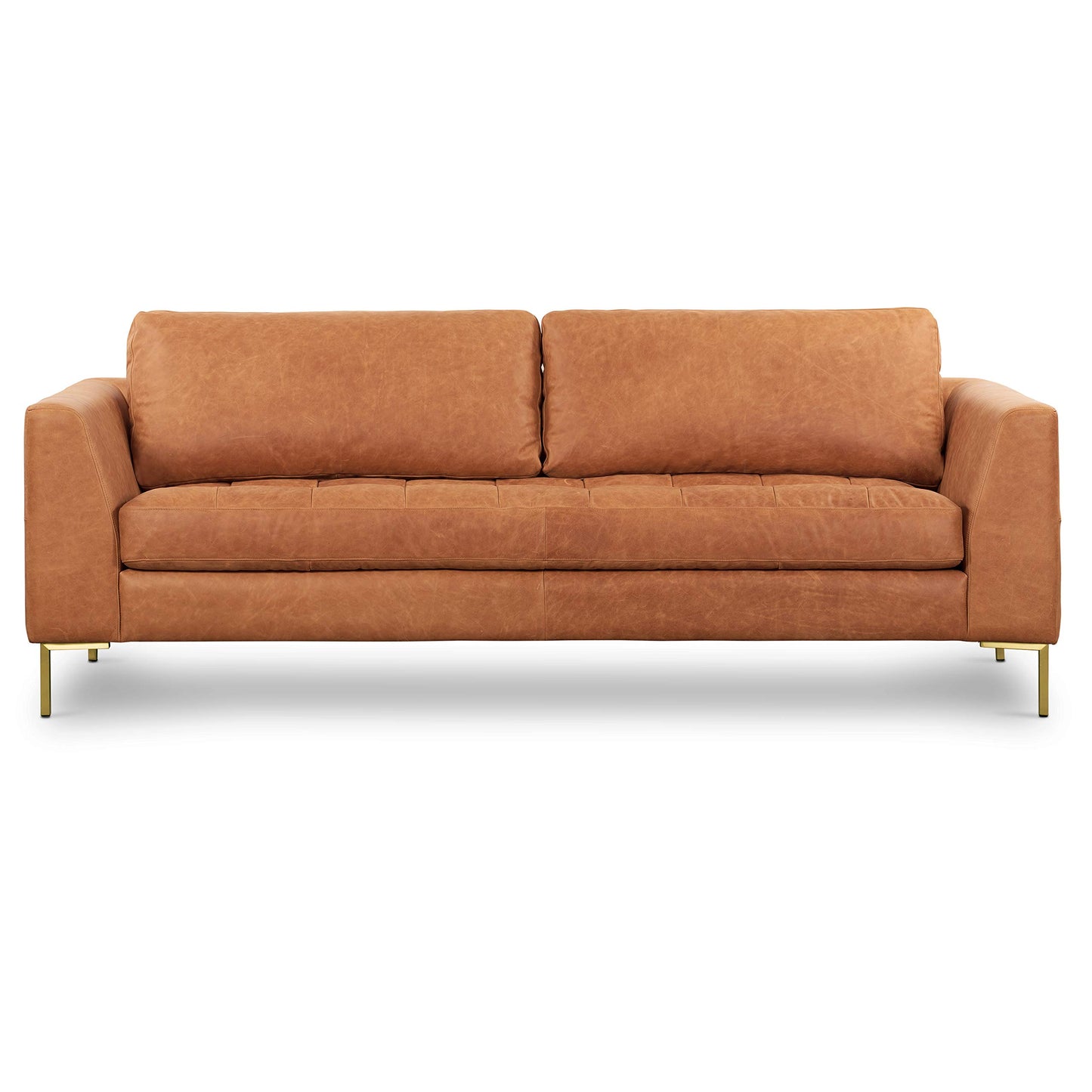 POLY & BARK Capa 96.5" Sofa – Chocolate Brown Full-Grain Pure-Aniline Italian Leather, Boxy Modern Design, Feather-Fiber Cushions, Solid Wood Frame