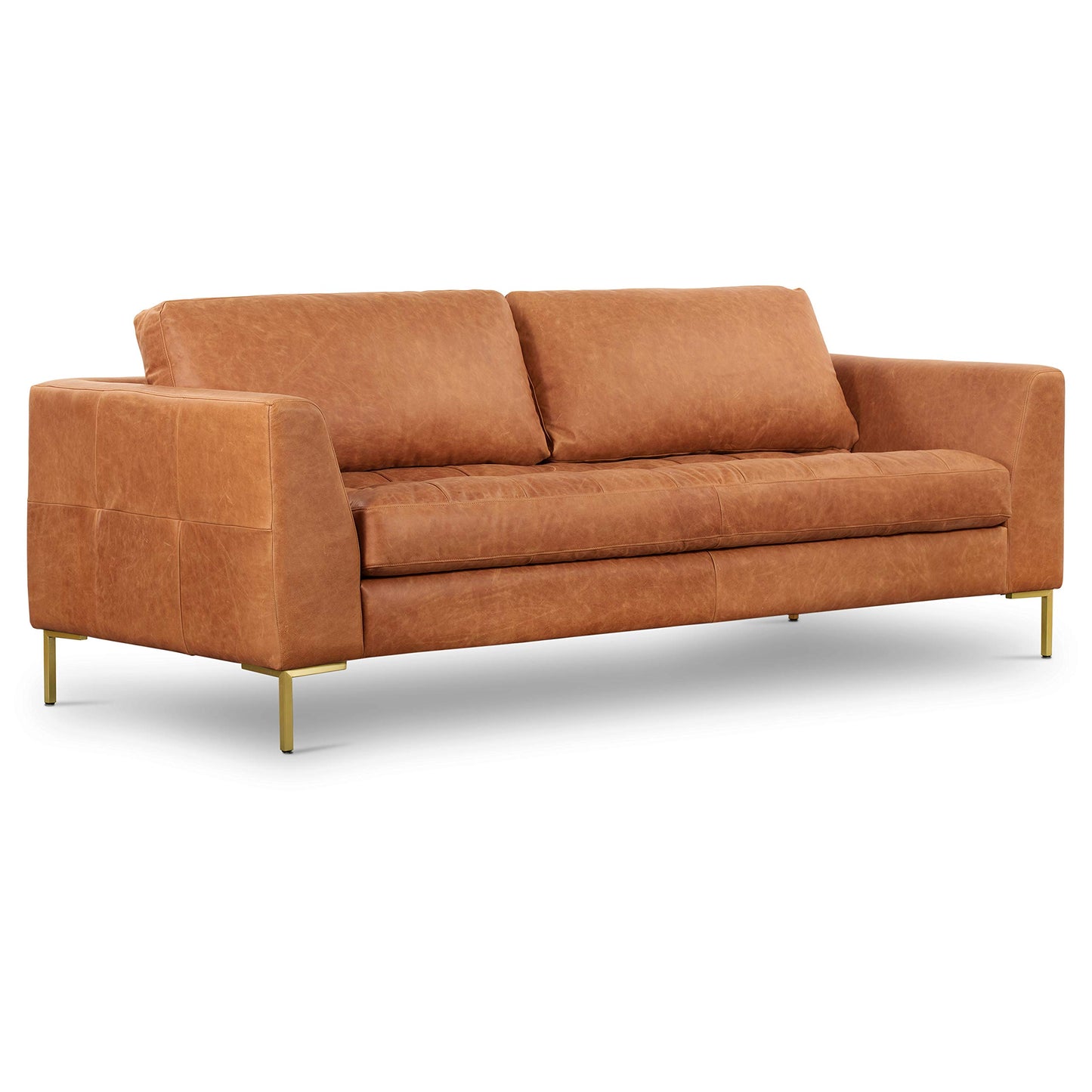 POLY & BARK Capa 96.5" Sofa – Chocolate Brown Full-Grain Pure-Aniline Italian Leather, Boxy Modern Design, Feather-Fiber Cushions, Solid Wood Frame