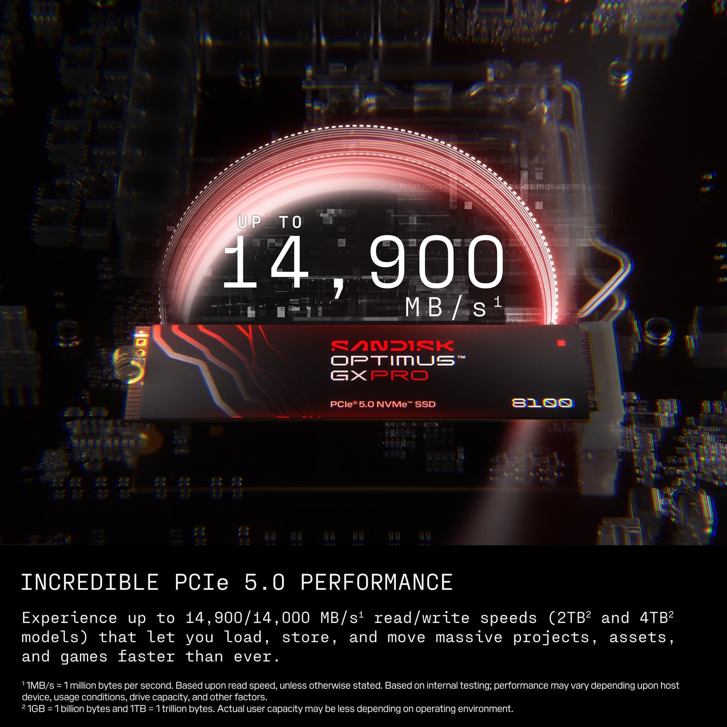 SANDISK 2TB Optimus GX PRO 8100 PCIe 5.0 NVMe SSD - M.2 2280, Up to 14,900 MB/s Read Speed, Lightning-Fast Performance - SDSP82200TAN