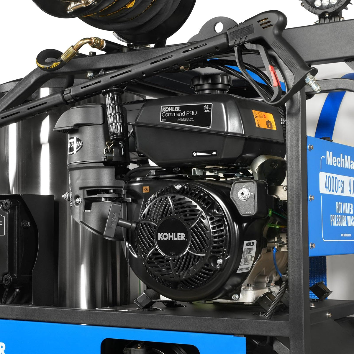 MechMaxx 4000 PSI 4 GPM Kohler E-Start Engine Hot Water Pressure Washer Skid Mounted with 245 Gal Tank, Model HPW40KBT