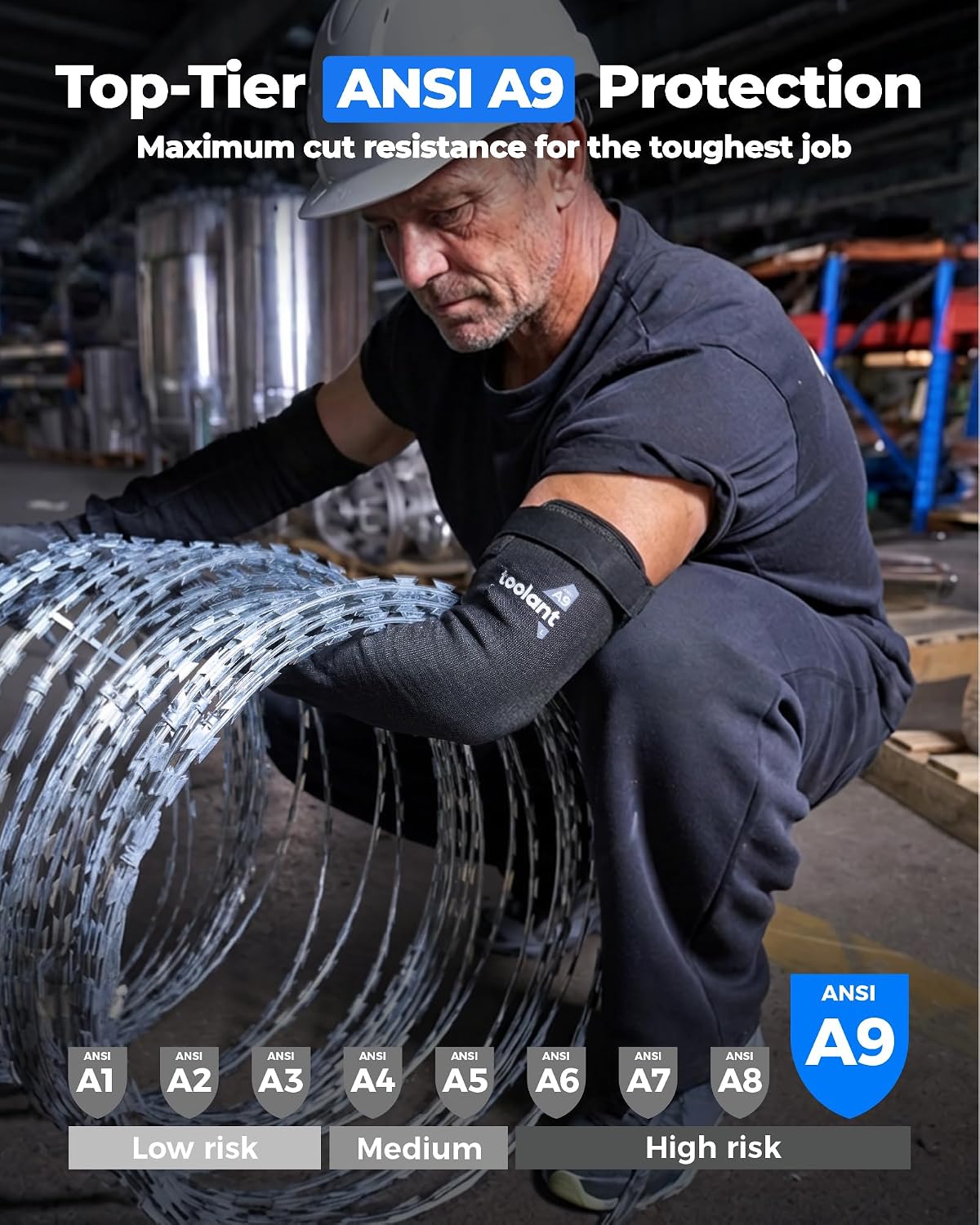toolant ANSI A9 Cut Resistant Arm Sleeves, Arm Protectors for Thin Skin and Bruising, Arm Guards for High Risk Work