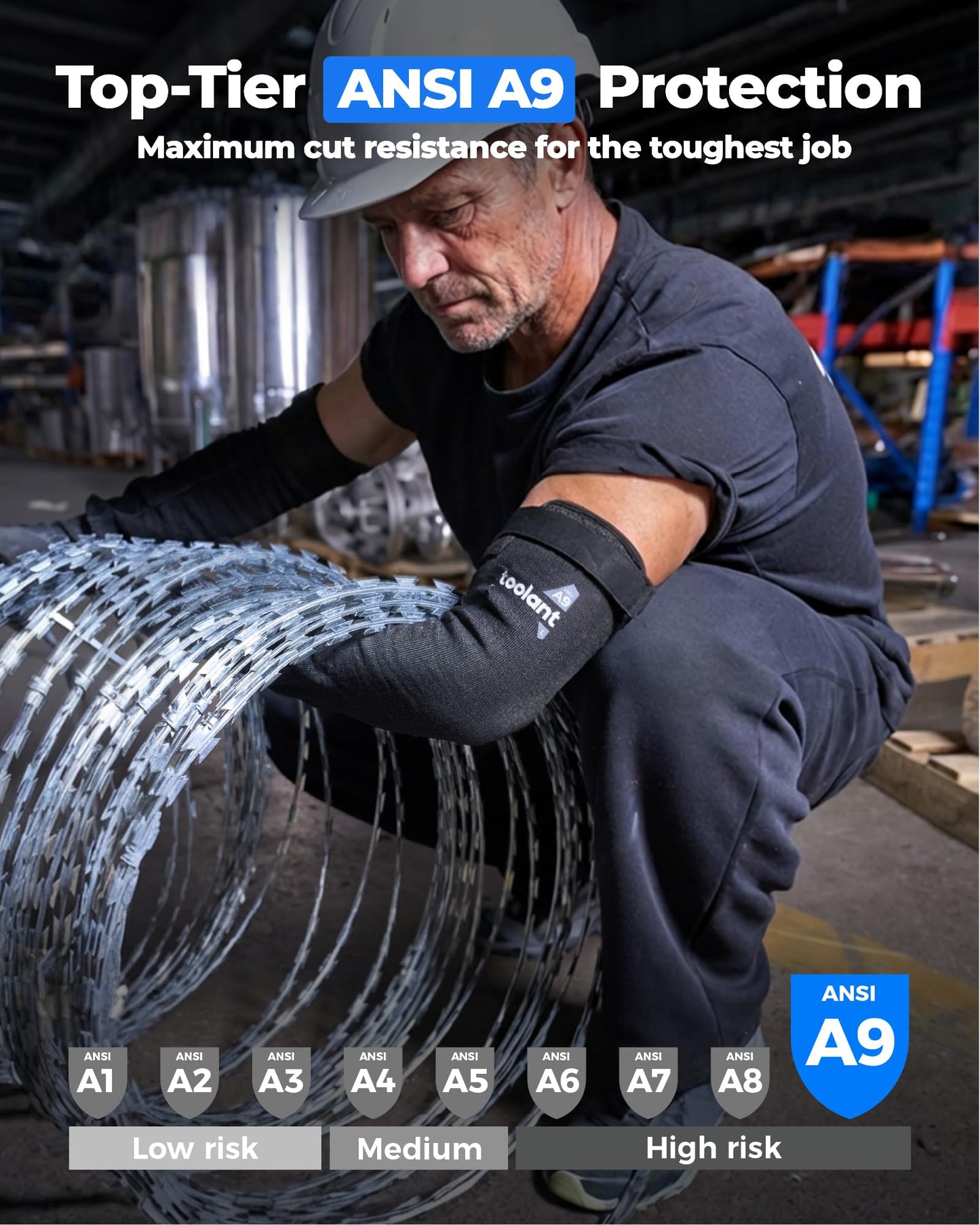 toolant ANSI A9 Cut Resistant Arm Sleeves, Arm Protectors for Thin Skin and Bruising, Arm Guards for High Risk Work