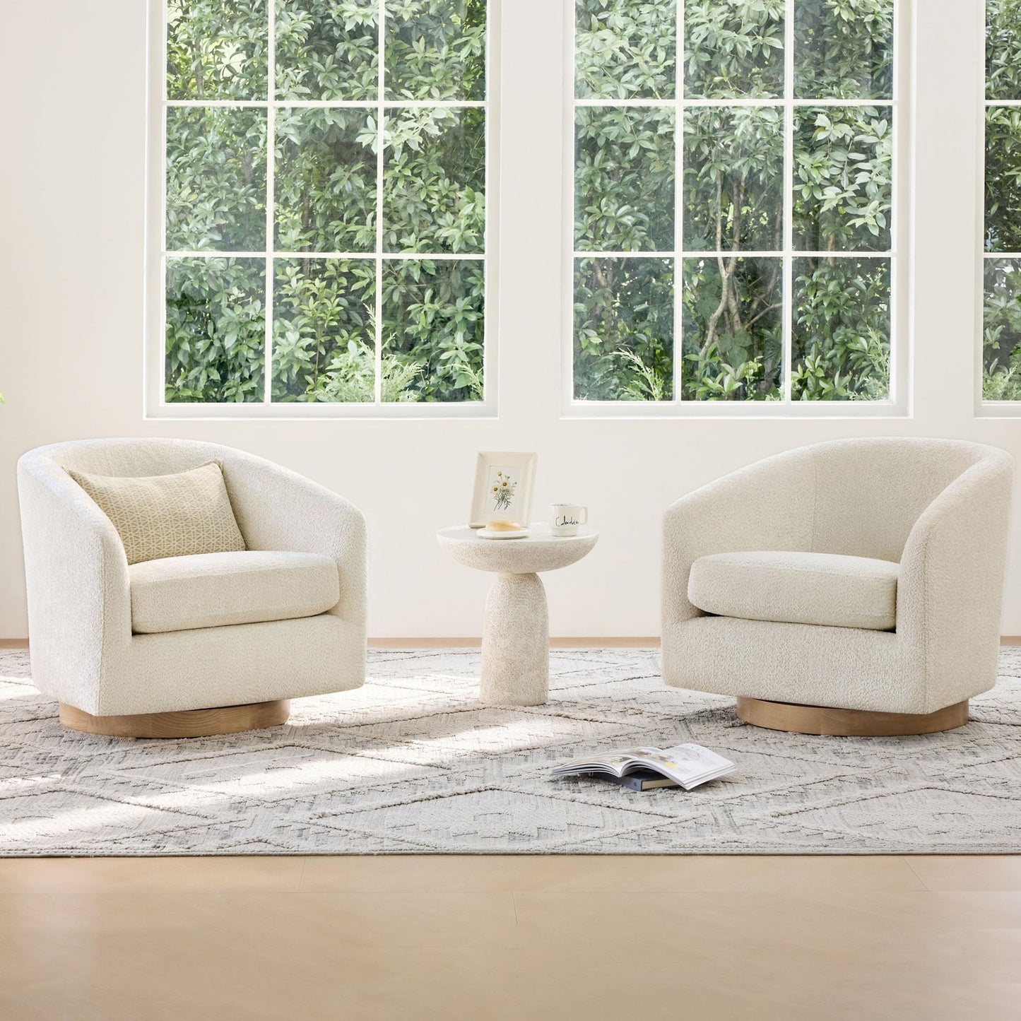 CHITA Swivel Accent Chair Set of 2, Fully Assembled Fabric Barrel Armchair with FSC Certified Upholstered for Living Room, Bedroom and Office, Flax Beige